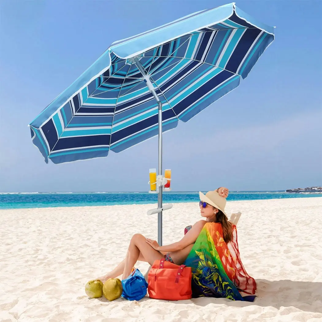 Centra 2M Outdoor Beach Umbrella Tilting Patio Tropical Sun Shelter Parasol Blue