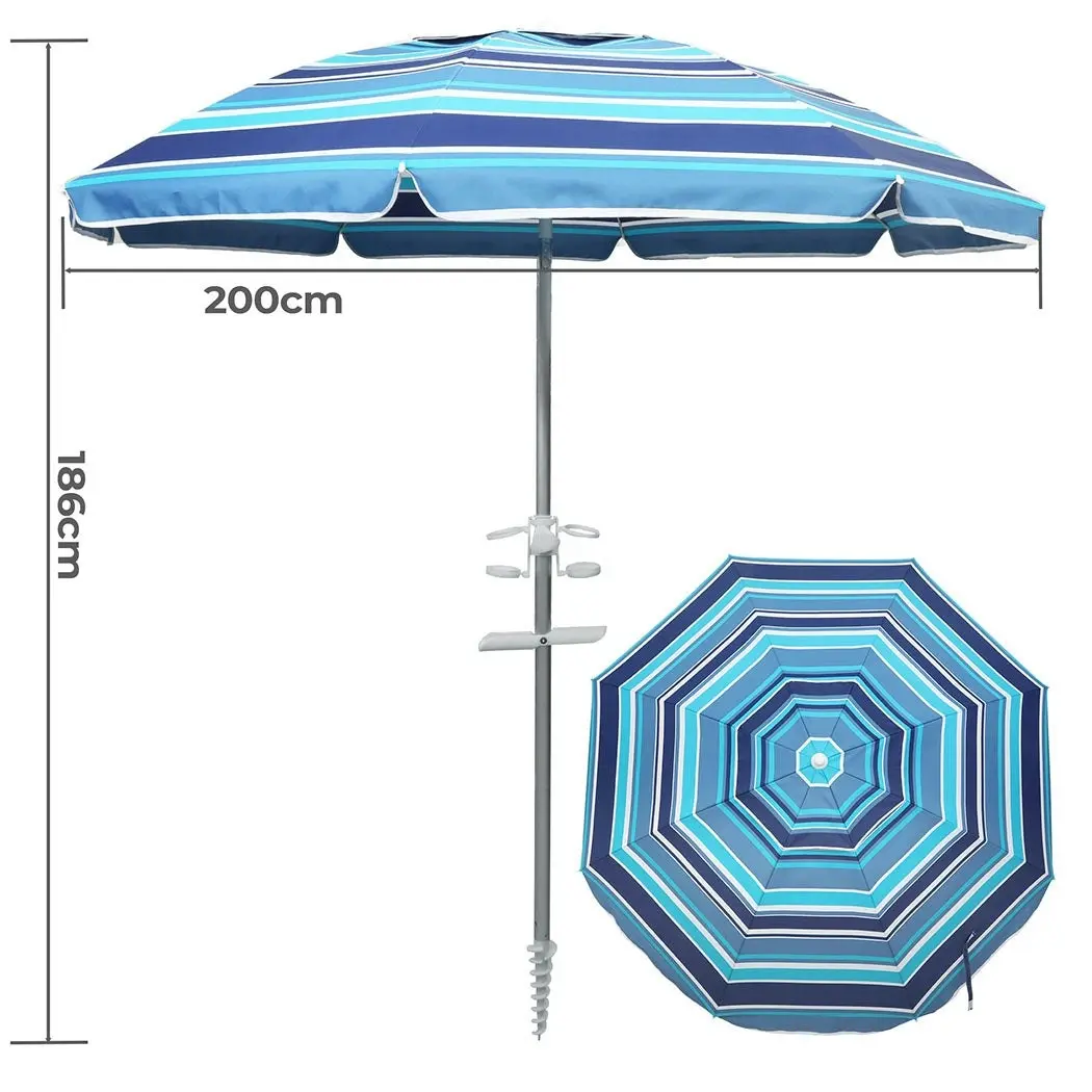 Centra 2M Outdoor Beach Umbrella Tilting Patio Tropical Sun Shelter Parasol Blue