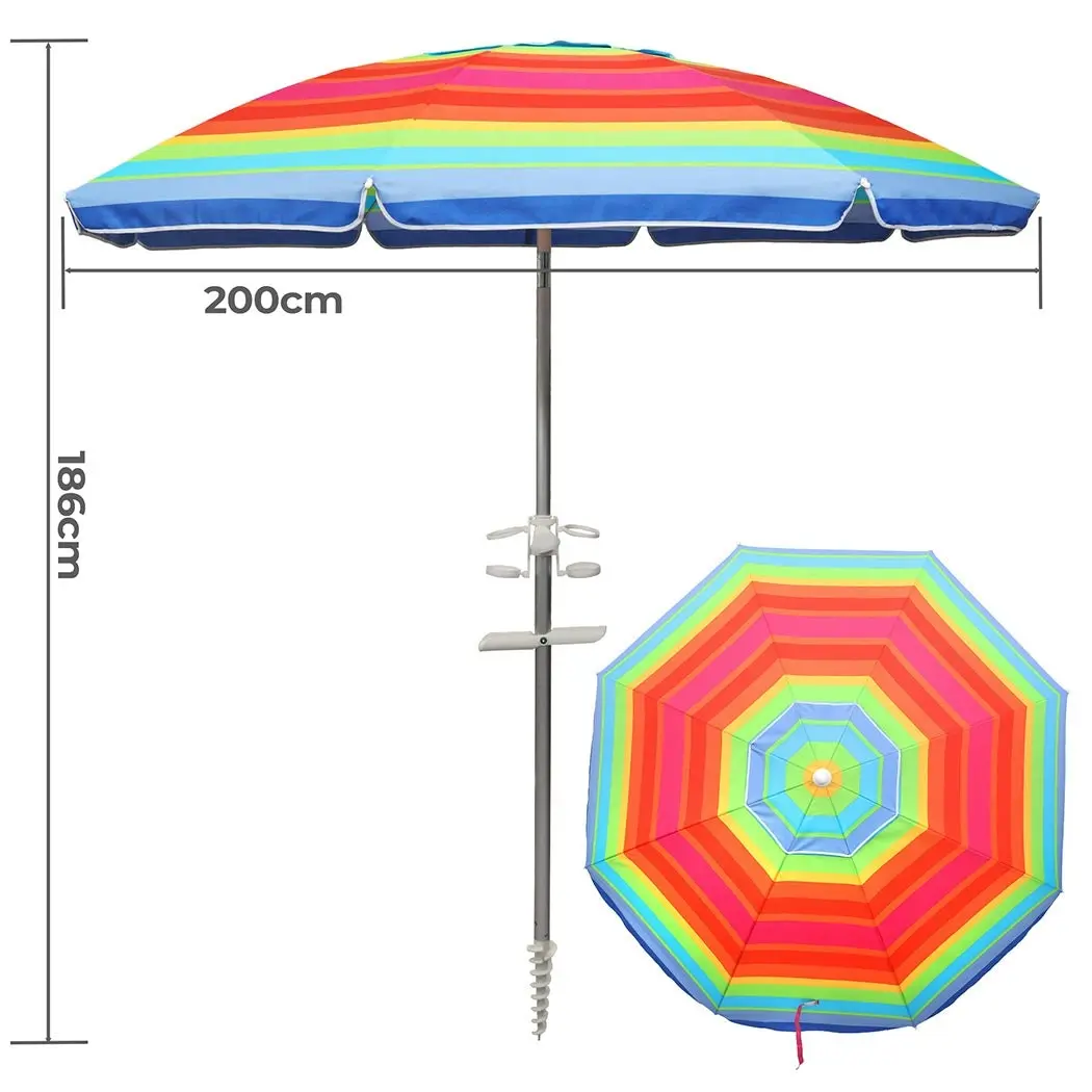 Centra 2M Outdoor Beach Umbrella Tilting Patio Tropical Shelter Parasol Colorful