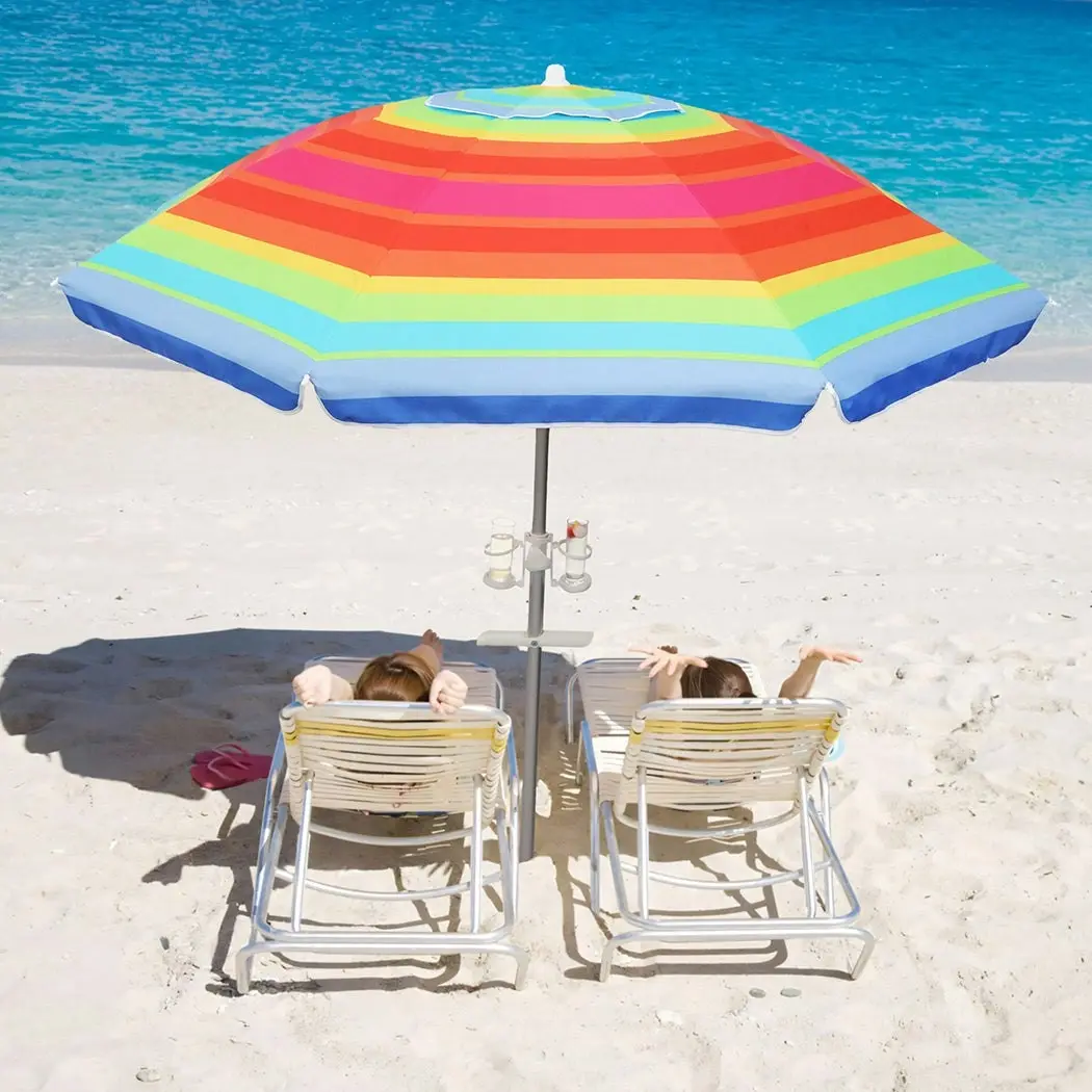 Centra 2.2M Outdoor Beach Umbrella Tilting Patio Tropical Shelter Paraso Rainbow