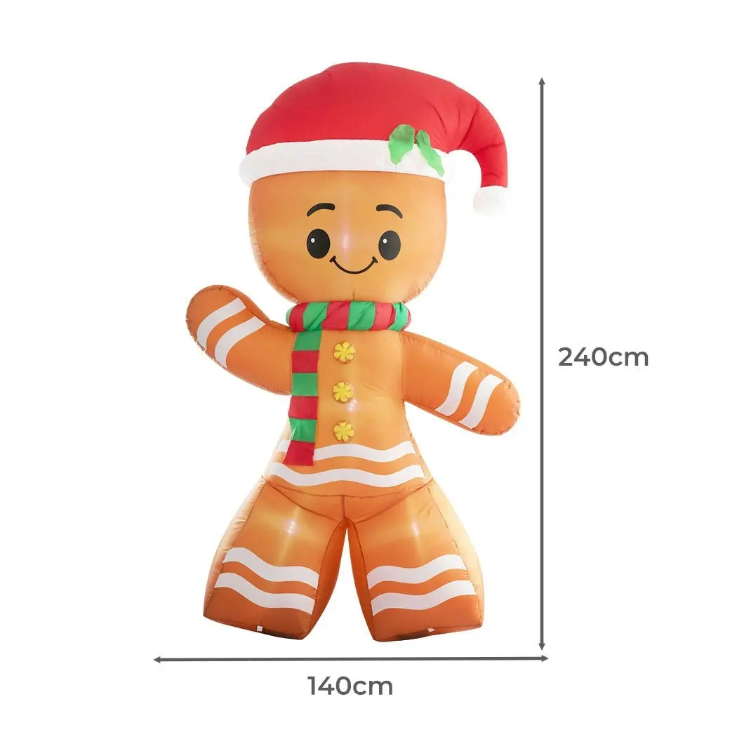 Santaco Christmas Inflatable Gingerbread Man 2.4M Xmas Decor LED Lights Outdoor