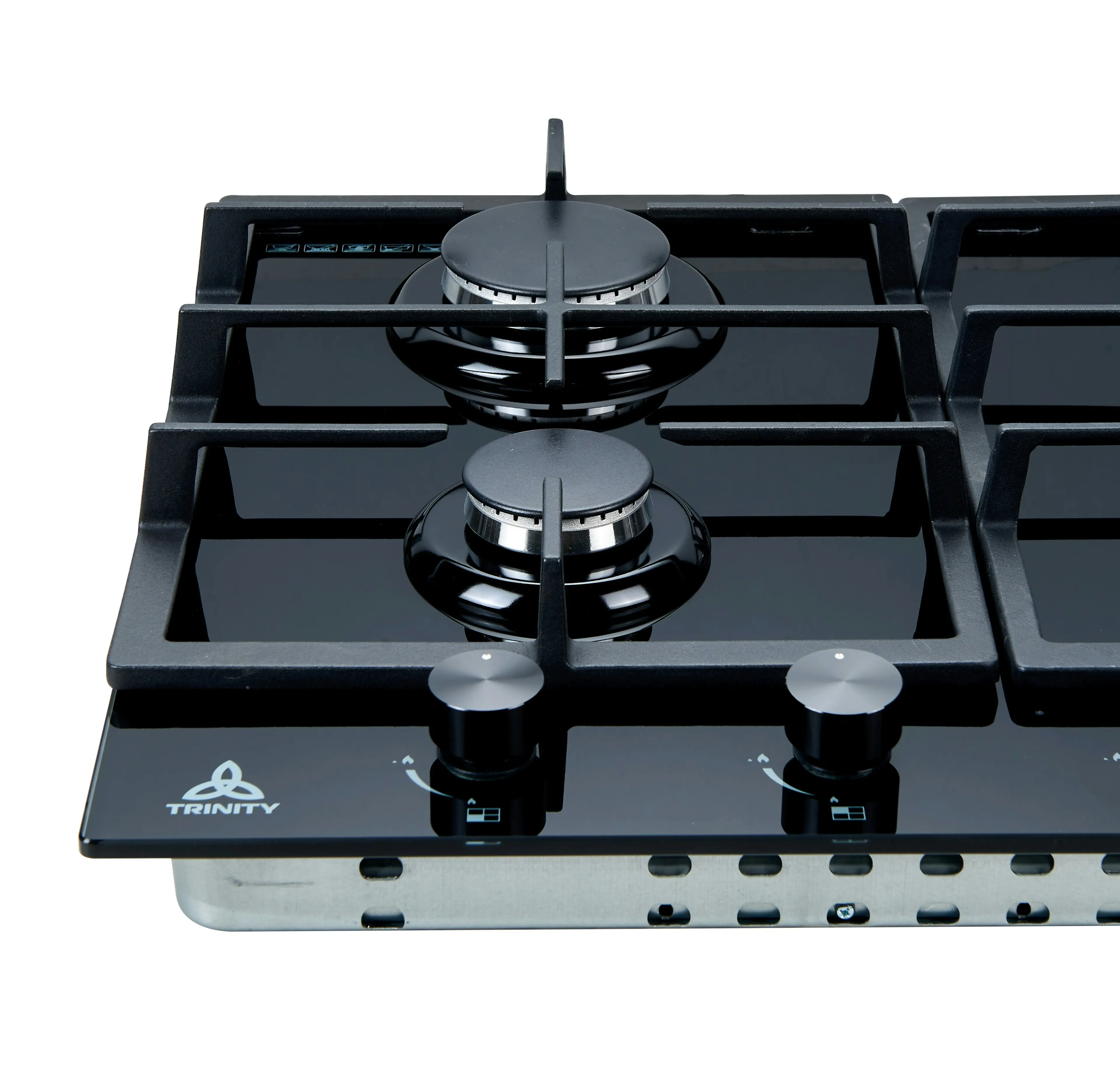 Trinity 60cm 4 Burner Gas Black Glass Cooktop