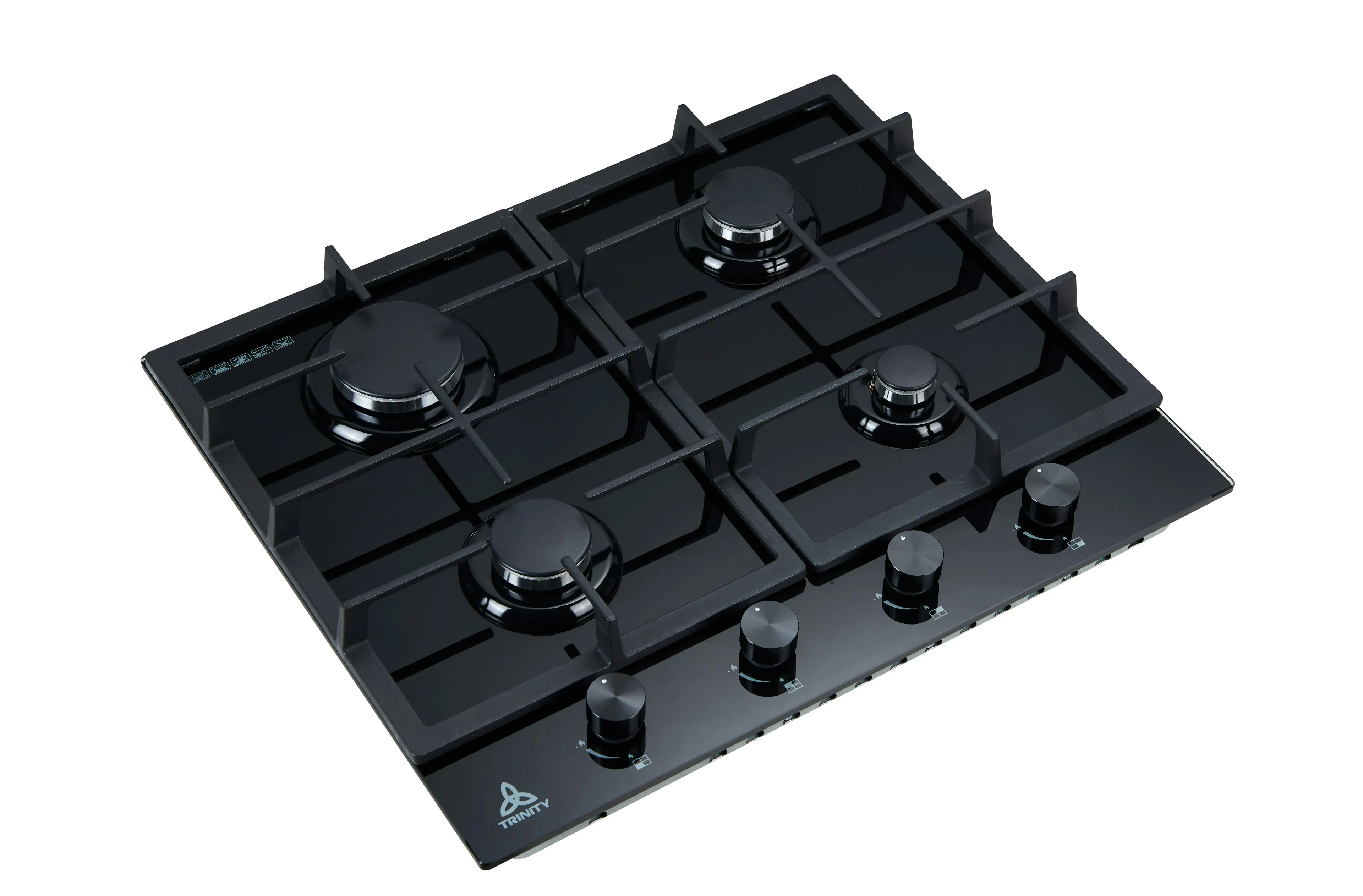 Trinity 60cm 4 Burner Gas Black Glass Cooktop