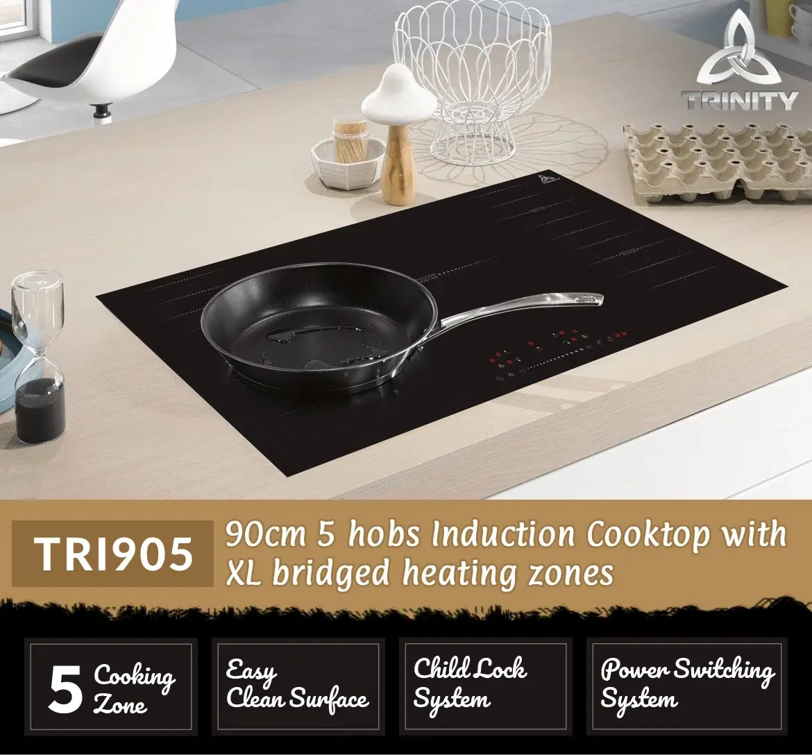 Trinity 90cm Built-in Induction Cooktop 5 Heating Zones with Bridged Elements