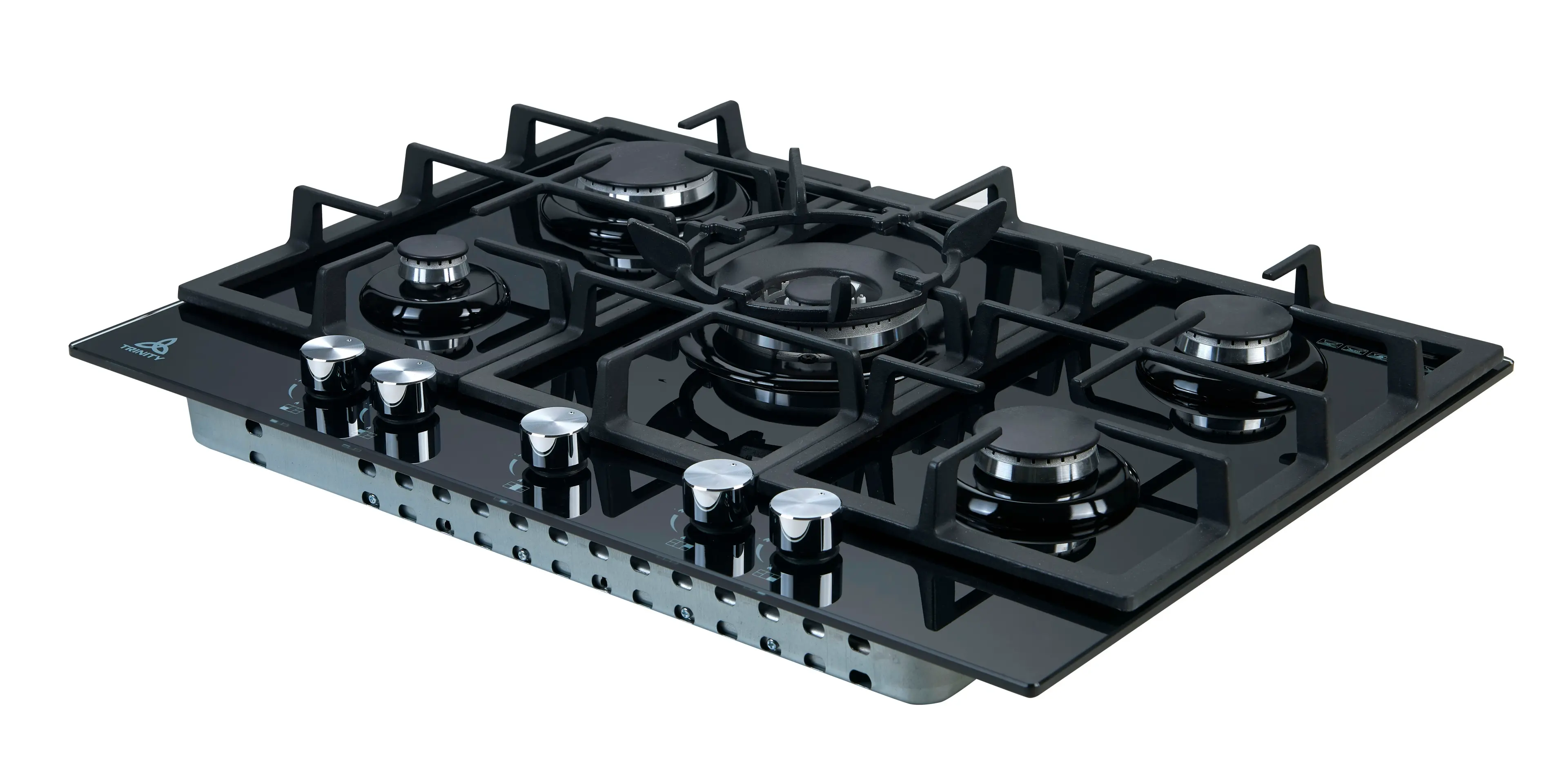 Trinity 70cm Built-in Gas WOK Cooktop 5 Burner Black Glass