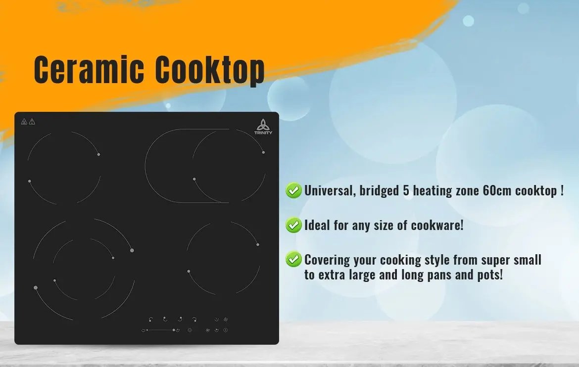 Trinity 60cm Built-in Ceramic Cooktop 5 Heating Zones with Bridged Elements