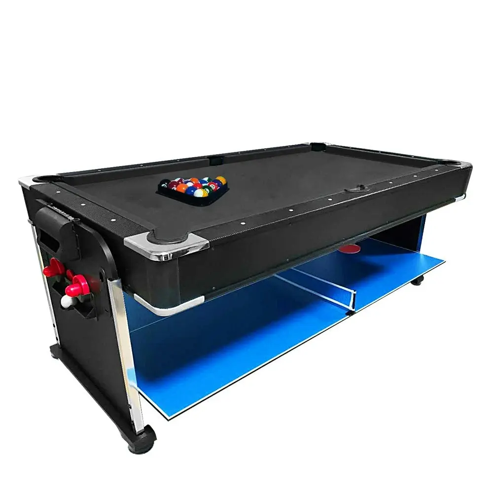 VERSA 7Ft 4-In-1 Convertible Air Hockey / Pool Billiards /Dining Table /Table Tennis Table Blue/Black Felt For Billiard Gaming Room Free Accessory