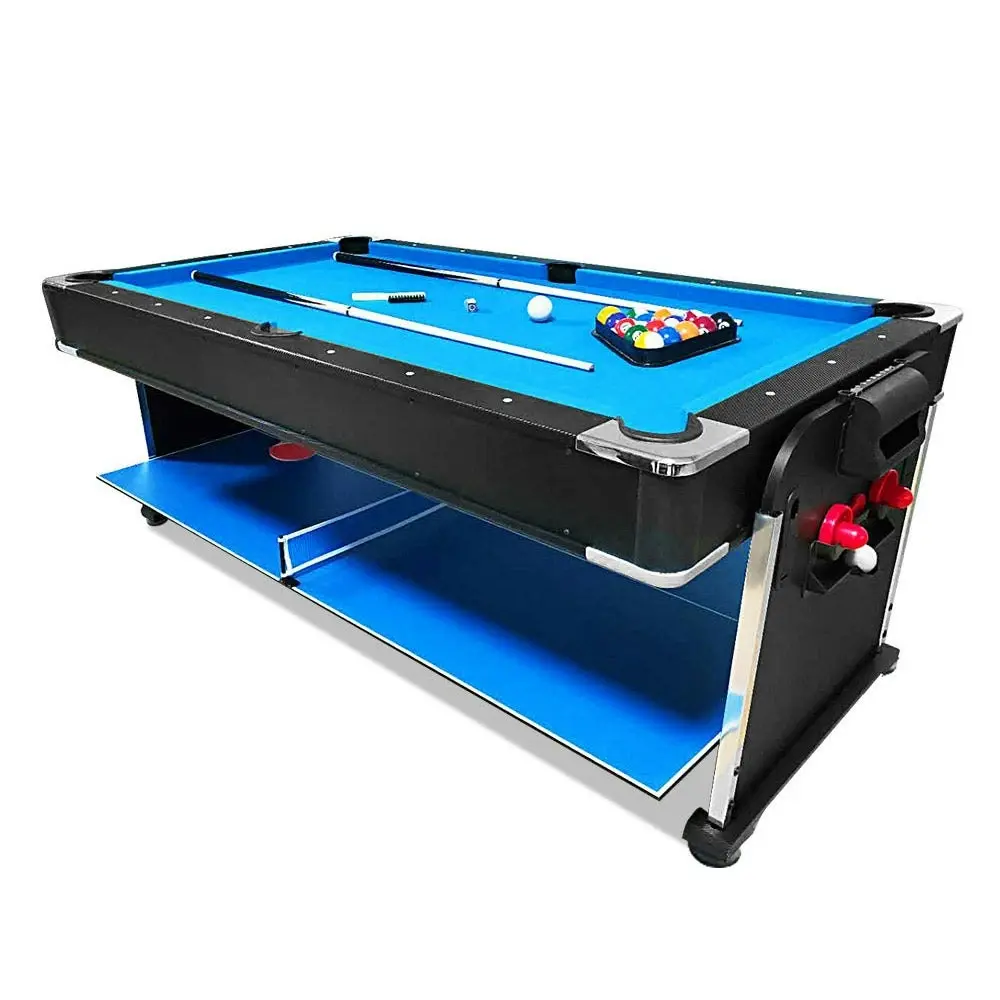 VERSA 7Ft 4-In-1 Convertible Air Hockey / Pool Billiards /Dining Table /Table Tennis Table Blue/Black Felt For Billiard Gaming Room Free Accessory