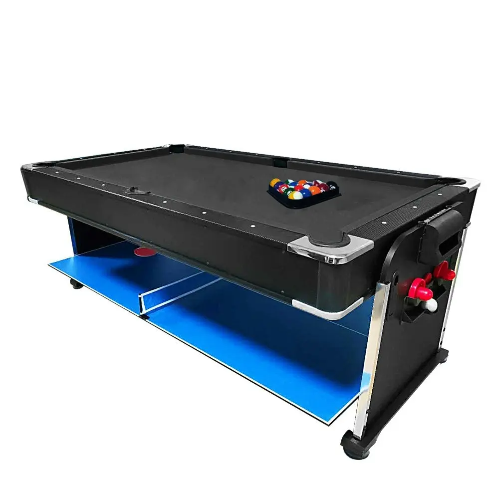 VERSA 7Ft 4-In-1 Convertible Air Hockey / Pool Billiards /Dining Table /Table Tennis Table Blue/Black Felt For Billiard Gaming Room Free Accessory