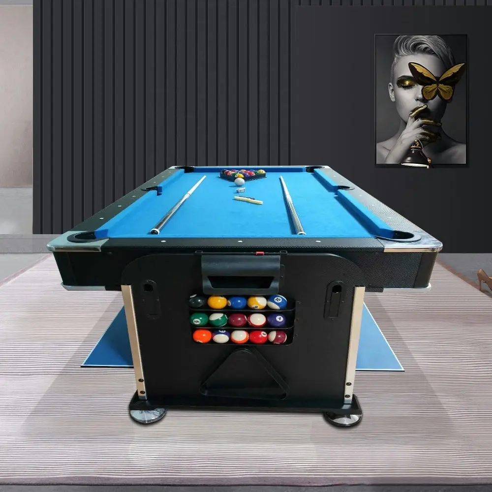 VERSA 7Ft 4-In-1 Convertible Air Hockey / Pool Billiards /Dining Table /Table Tennis Table Blue/Black Felt For Billiard Gaming Room Free Accessory