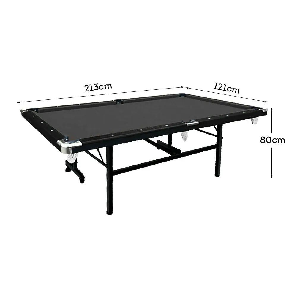 CUETIQ 7FT Foldable Pool Table Billiard Table Free Accessory For Small Room - Black Felt