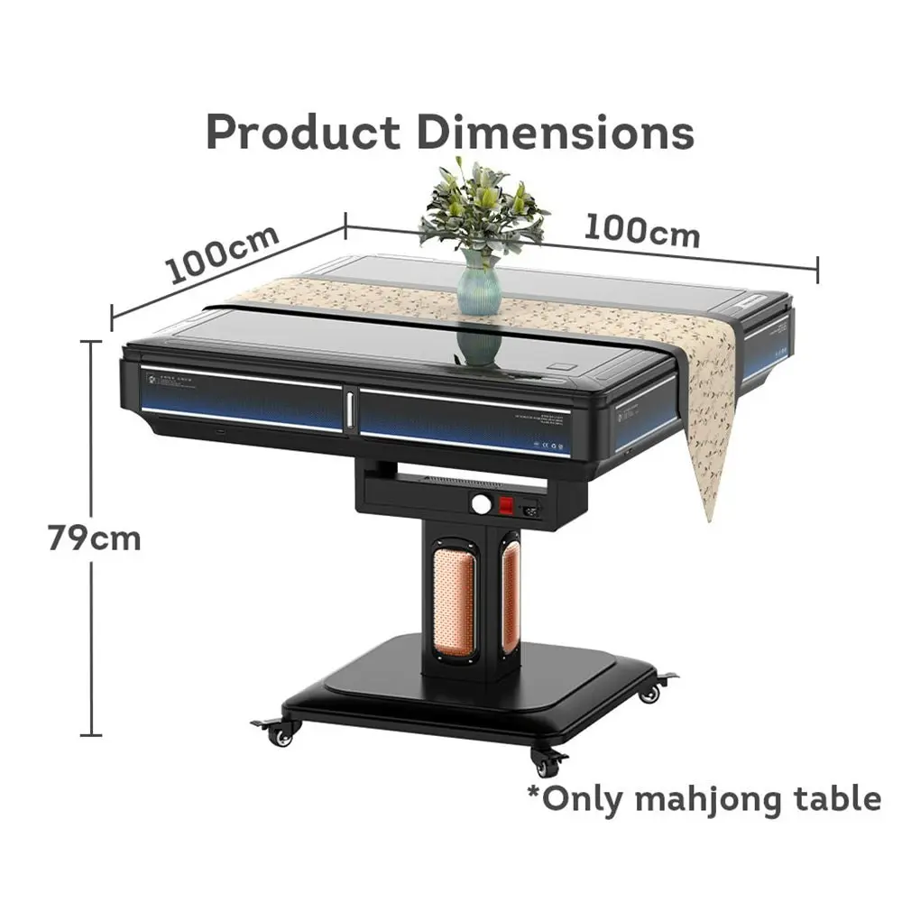 SHIHE G600 Heating Foldable Mahjong Table and 4*Chairs W/ Cover Plate and USB External Frame Comes Automatic Mahjong Table - Deep Blue