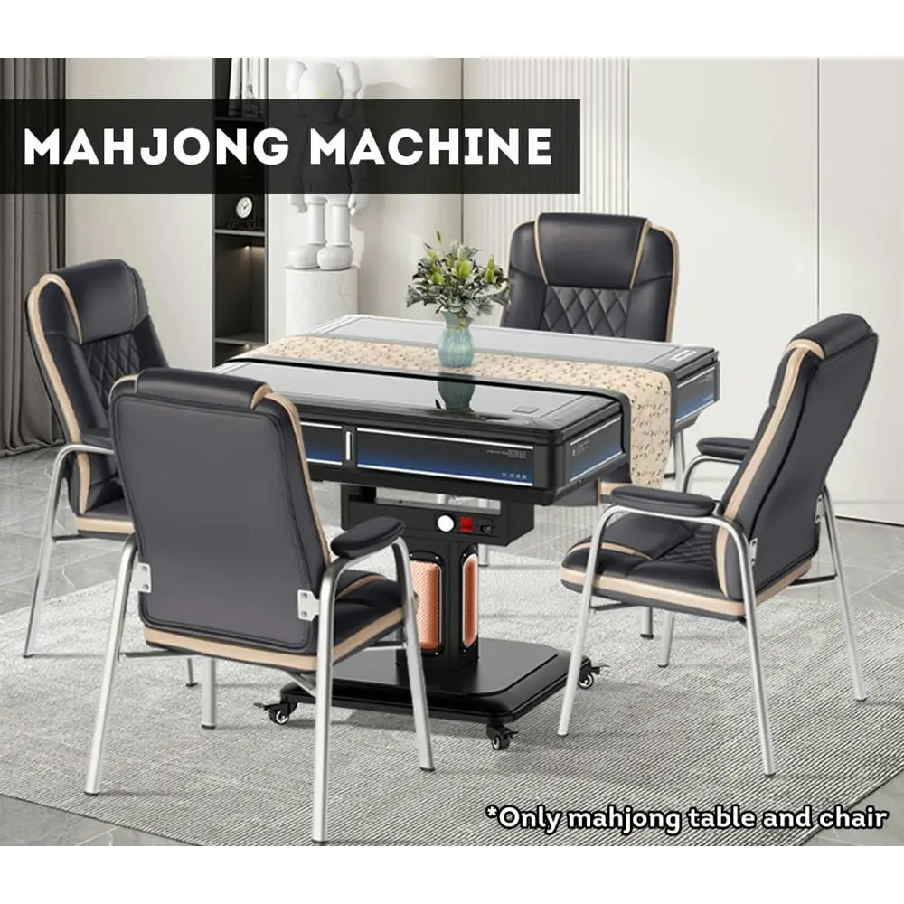 SHIHE G600 Heating Foldable Mahjong Table and 4*Chairs W/ Cover Plate and USB External Frame Comes Automatic Mahjong Table - Deep Blue