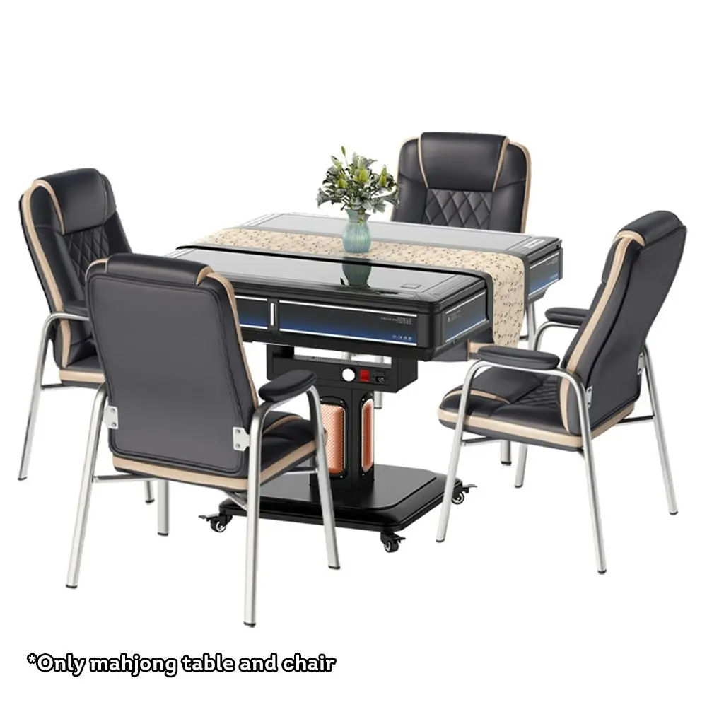 SHIHE G600 Heating Foldable Mahjong Table and 4*Chairs W/ Cover Plate and USB External Frame Comes Automatic Mahjong Table - Deep Blue