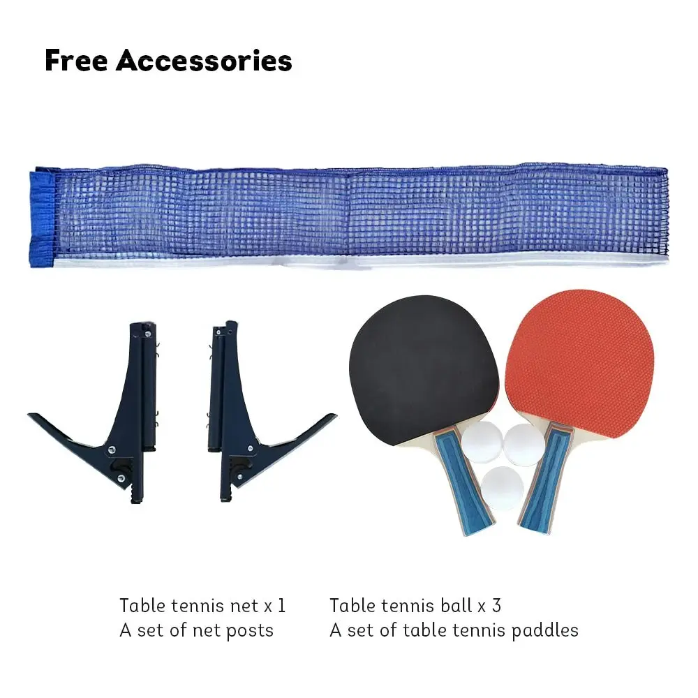 SPINIX Optimal 16mm Indoor Table Tennis Ping Pong Table With Accessories Package - Blue Top