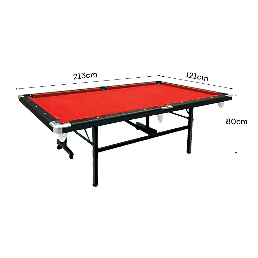 CUETIQ 7FT Foldable Pool Table Billiard Table Free Accessory For Small Room - Red Felt