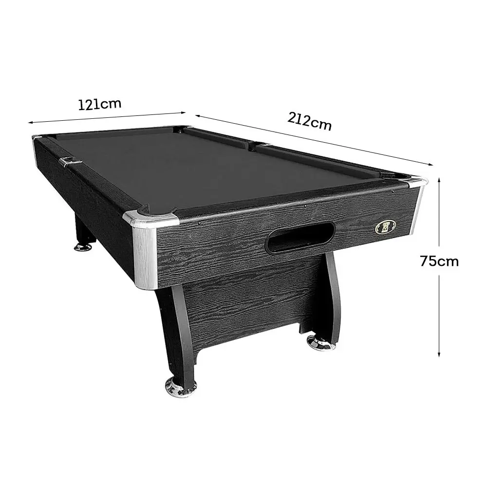 CUETIQ MDF 7FT Pool Snooker Billiard Table With Accessories - Black Felt