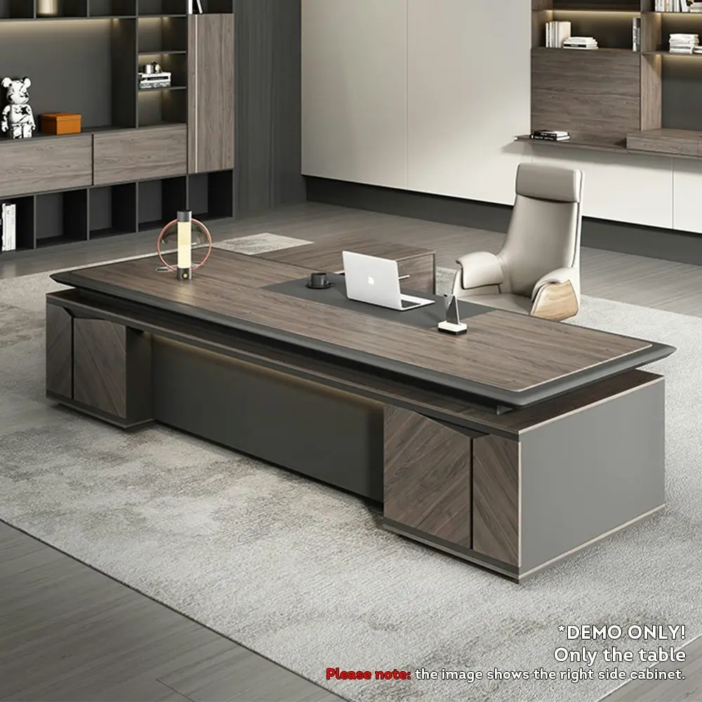 MODERA L-Shape 2M Painted Countertop Luxury Office Desk W/ Combination Lock Drawer Executive Desk - Wood&Grey