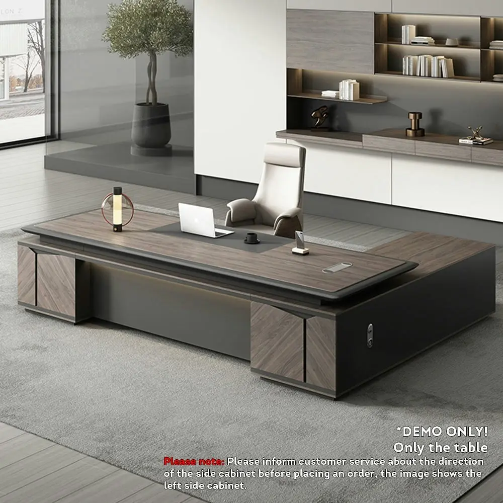 MODERA L-Shape 2M Painted Countertop Luxury Office Desk W/ Combination Lock Drawer Executive Desk - Wood&Grey