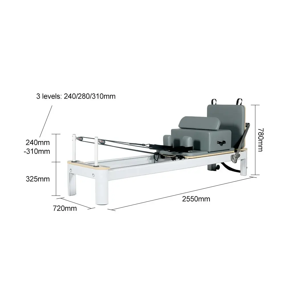 COREVA MN-S02 High Foot Bar Aluminum Alloy Frame Pilates Reformer Home Gym Train Equipment Machine - White&Gray