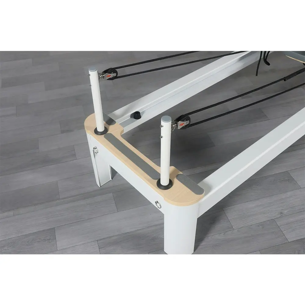 COREVA MN-S02 High Foot Bar Aluminum Alloy Frame Pilates Reformer Home Gym Train Equipment Machine - White&Gray