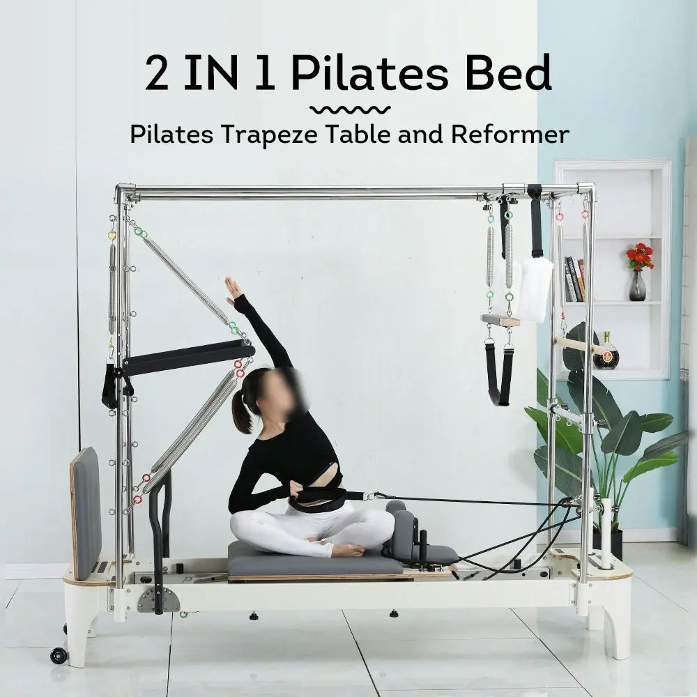 COREVA MN013 2-IN-1 Trapeze Table Reformer Pilates Bed Home Gym Train Equipment Machine - White