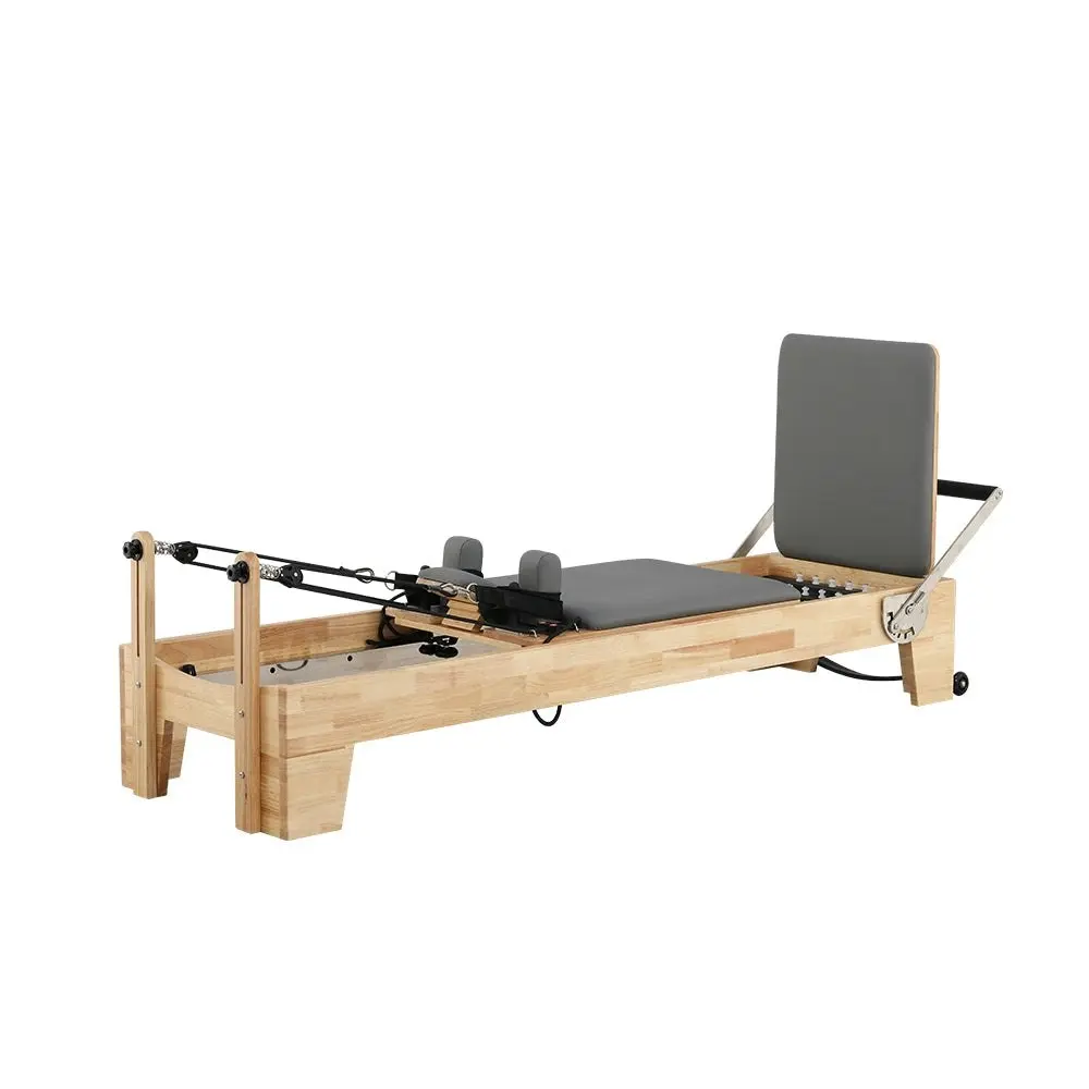 COREVA MN002 Oak Wood Pilates Reformer Home Gym Train Equipment Machine - Grey