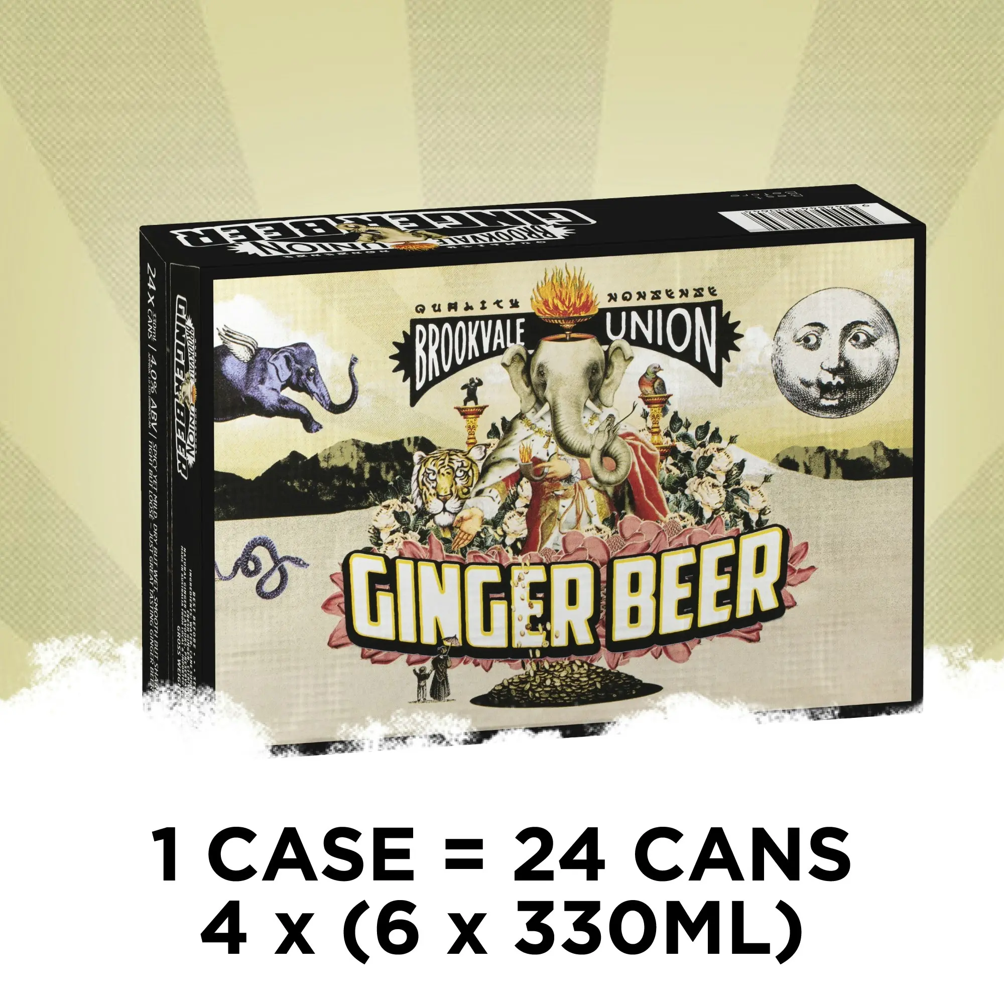 Brookvale Union Alcoholic Ginger Beer, Spicy & Smooth Finish, 4% ABV, 330mL (Case of 24 Cans)