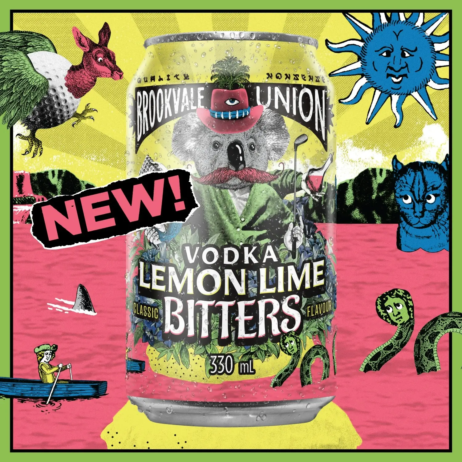 Brookvale Union Vodka Lemon Lime Bitters Mixed Drink, Zesty & Refreshing Finish, 4% ABV, 330mL (Case of 24 Cans)