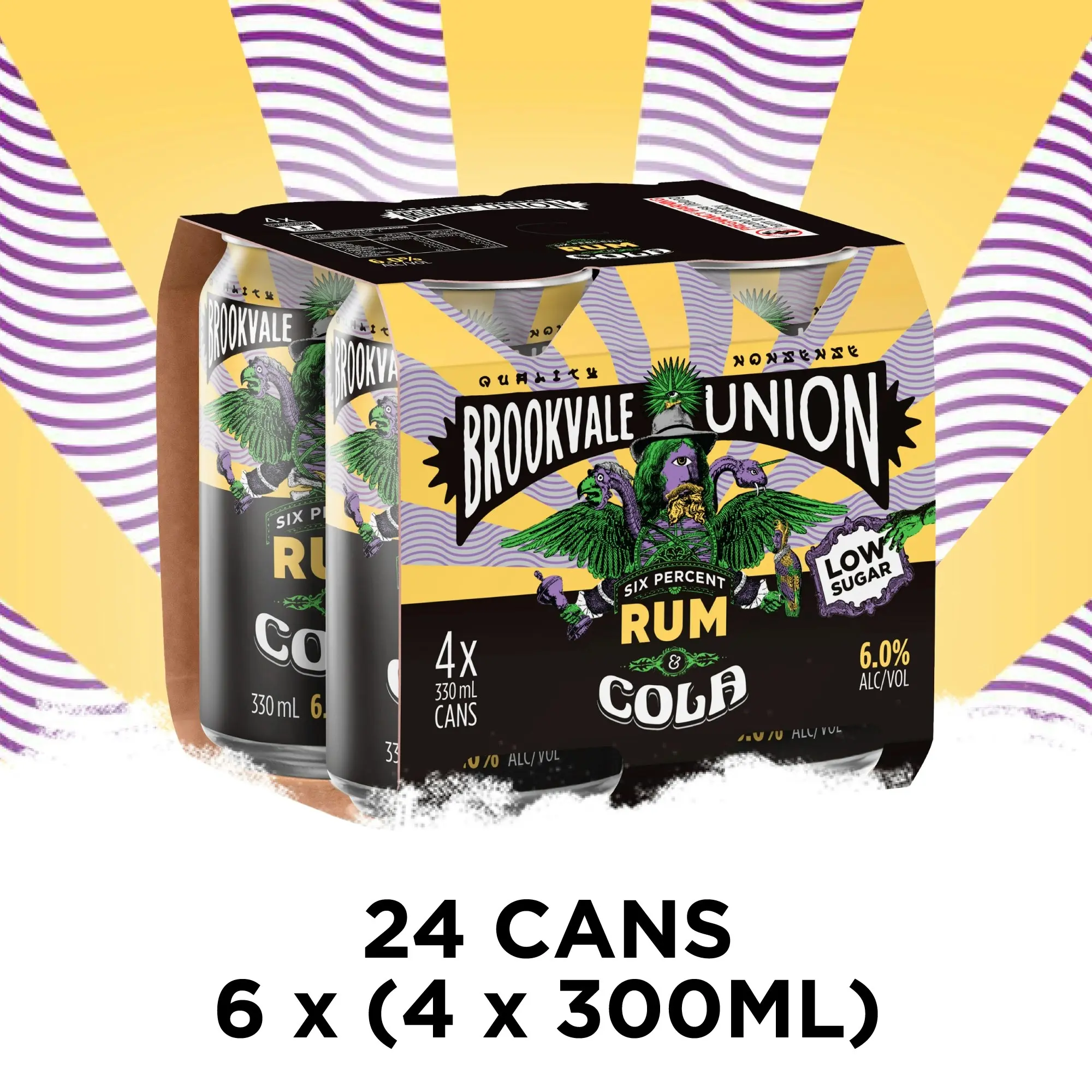 Brookvale Union Rum & Cola, Refreshing Pre-Mixed Drink, Warming Rum Finish, 6% ABV, 330mL (Case of 24 Cans)