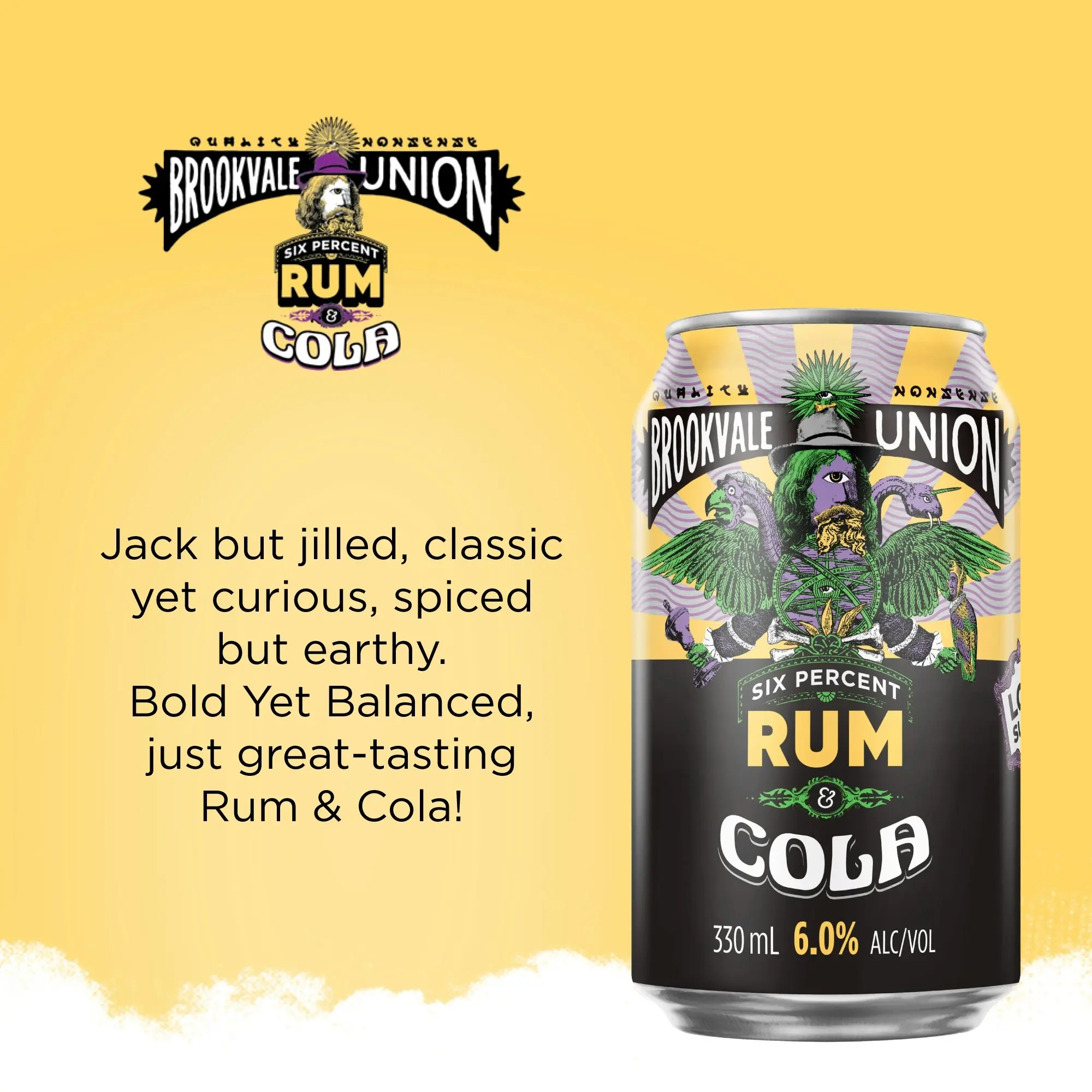 Brookvale Union Rum & Cola, Refreshing Pre-Mixed Drink, Warming Rum Finish, 6% ABV, 330mL (Case of 24 Cans)