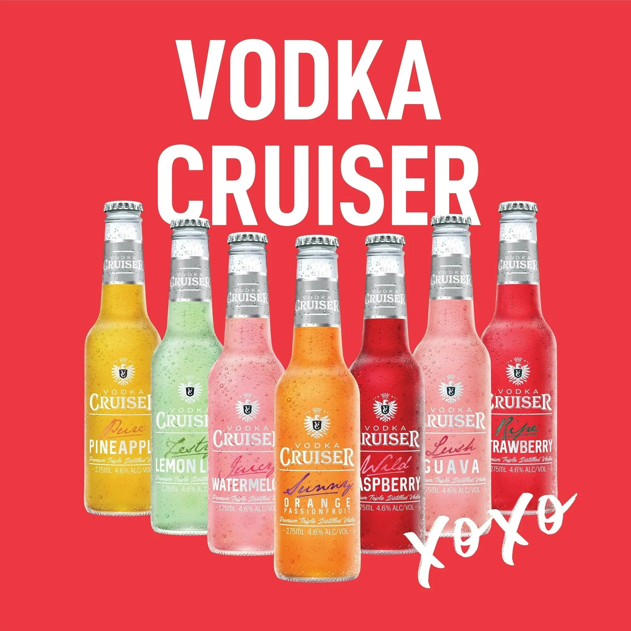 Vodka Cruiser Lush Guava, Refreshing Flavoured Pre-Mixed Vodka Drink, 4.6% ABV, 275mL (Case of 24 Bottles)