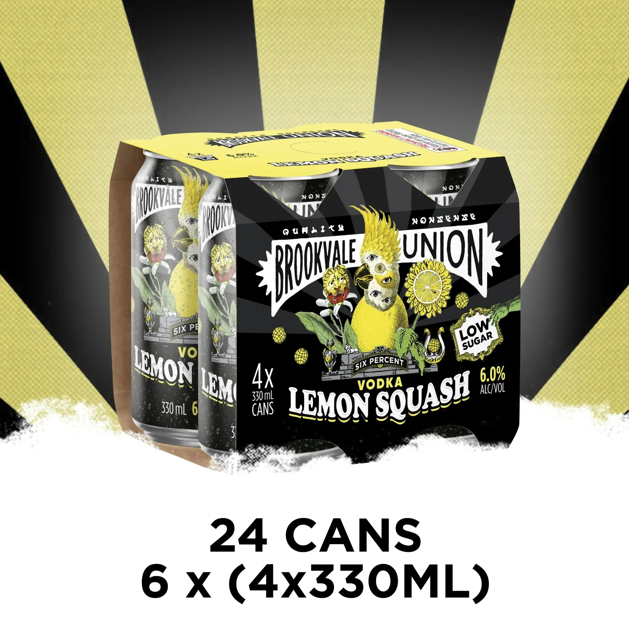 Brookvale Union Vodka Lemon Squash Mixed Drink, Zesty & Refreshing Finish, 6% ABV, 330mL (Case of 24 Cans)