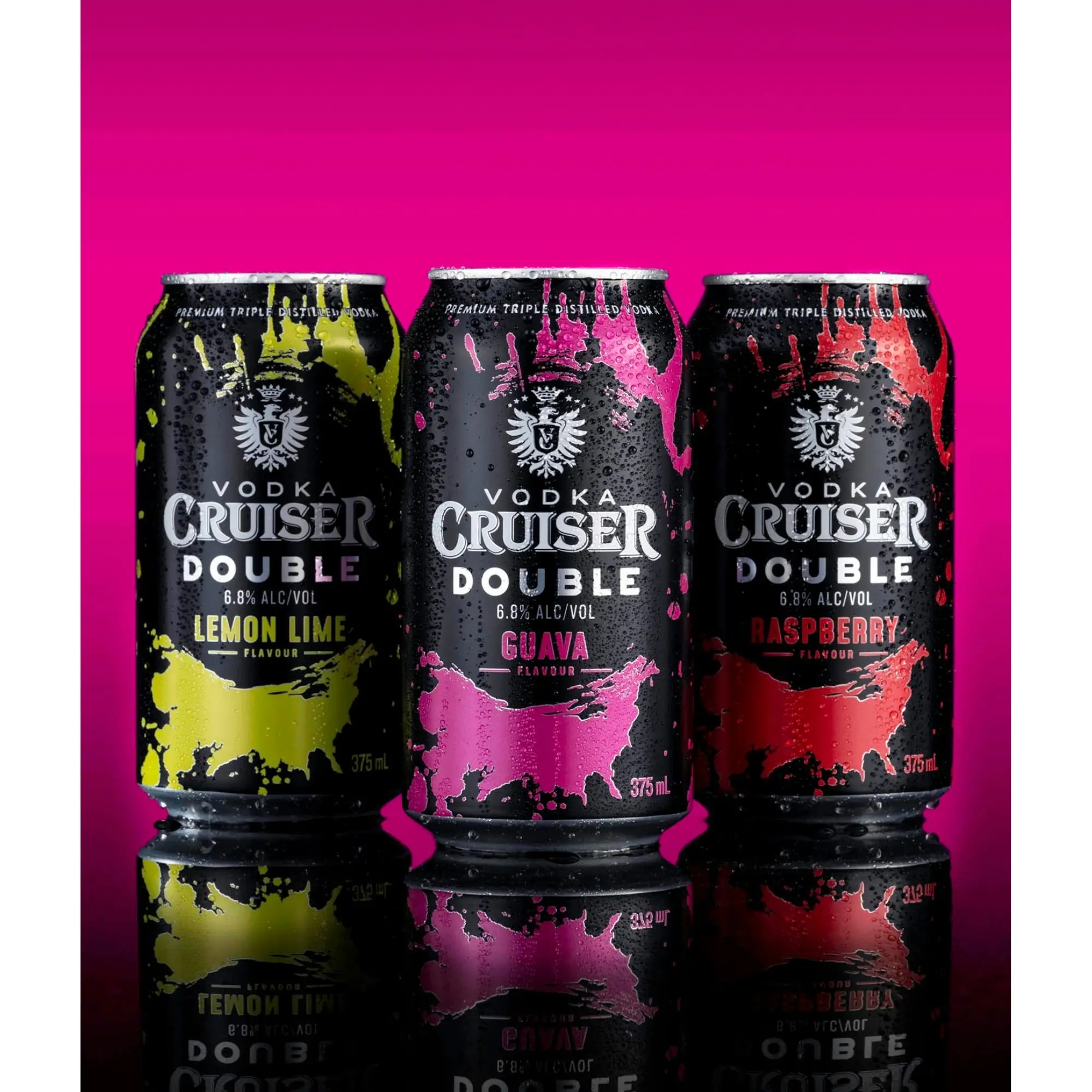 Vodka Cruiser Double Lemon Lime, Refreshing Flavoured Pre-Mixed Vodka Drink, 6.8% ABV, 375mL (Case of 24 Cans)