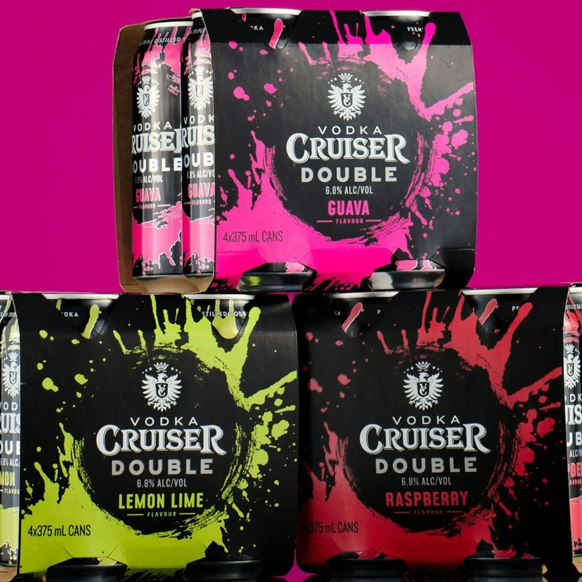 Vodka Cruiser Double Lemon Lime, Refreshing Flavoured Pre-Mixed Vodka Drink, 6.8% ABV, 375mL (Case of 24 Cans)