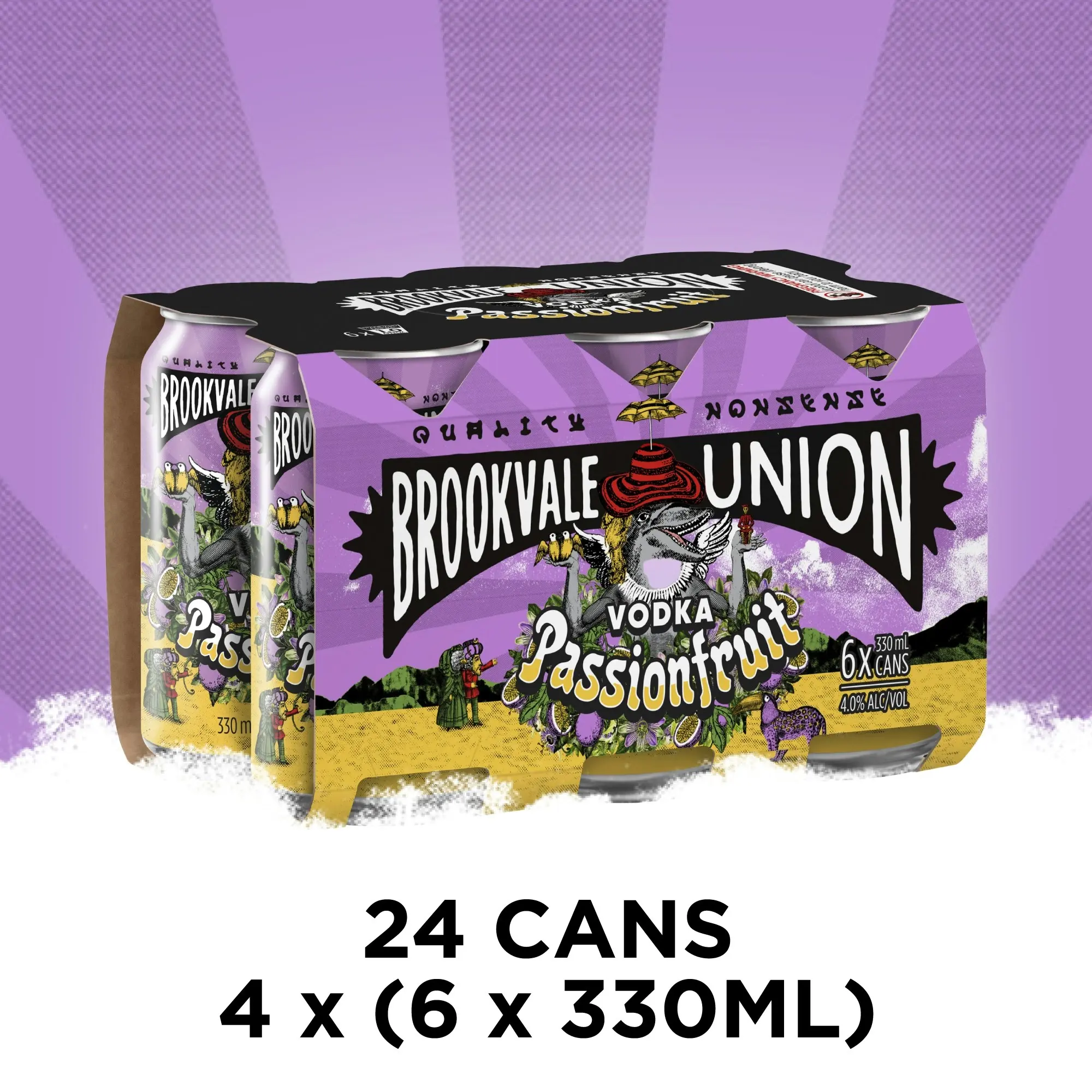 Brookvale Union Vodka Passion Fruit Mixed Drink, Fruity & Refreshing Finish, 6% ABV, 330mL (Case of 24 Cans)