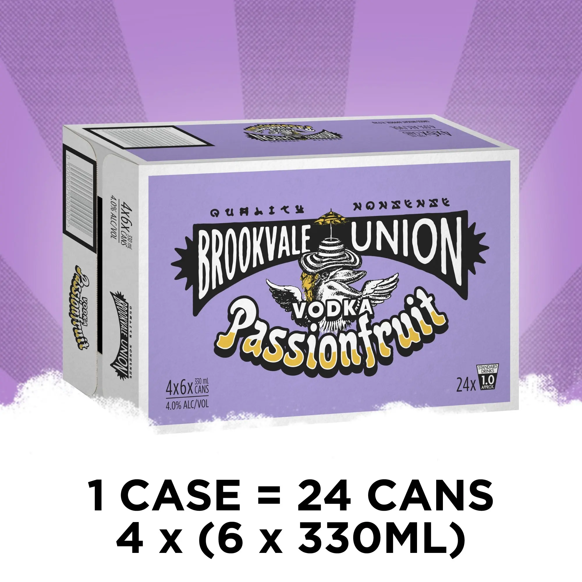 Brookvale Union Vodka Passion Fruit Mixed Drink, Fruity & Refreshing Finish, 6% ABV, 330mL (Case of 24 Cans)