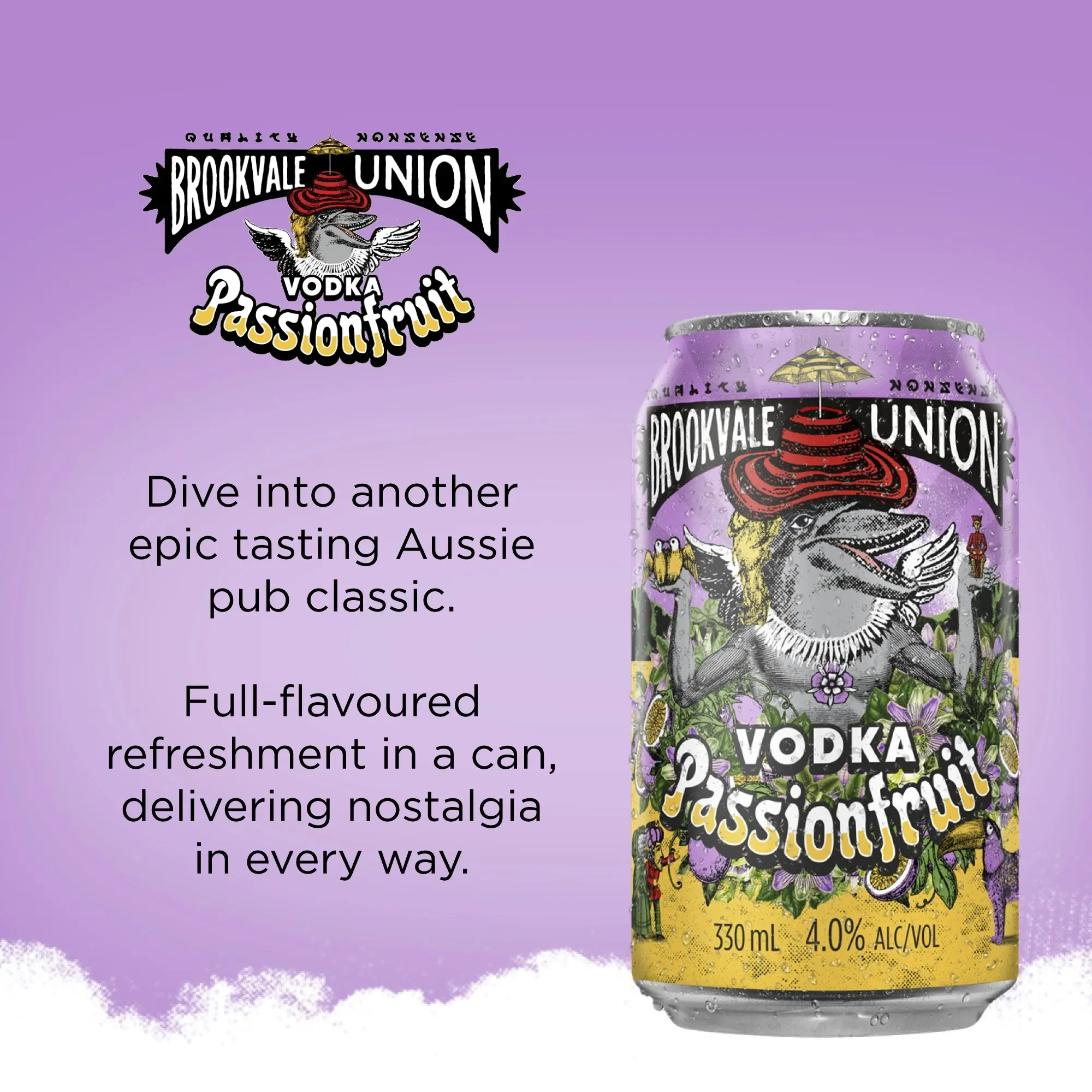 Brookvale Union Vodka Passion Fruit Mixed Drink, Fruity & Refreshing Finish, 6% ABV, 330mL (Case of 24 Cans)