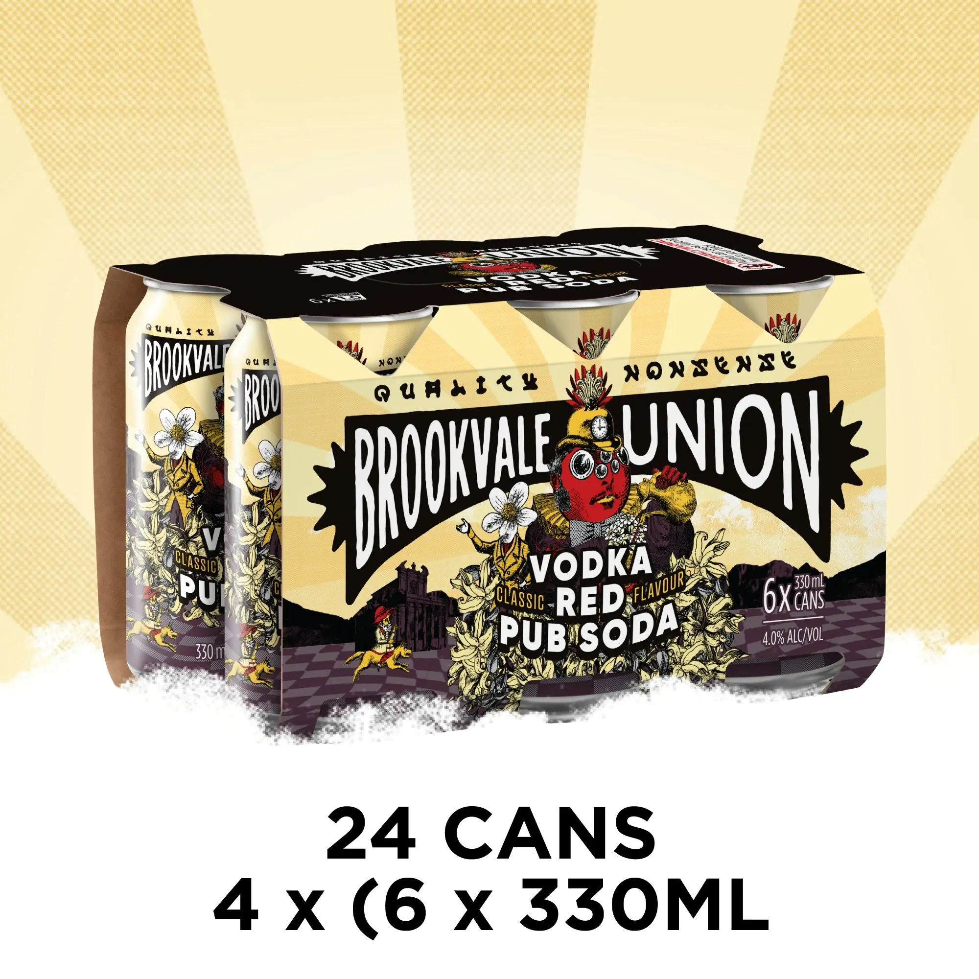 Brookvale Union Vodka Red Pub Soda Mixed Drink, Crisp & Refreshing, 4% ABV, 330mL (Case of 24 Cans)