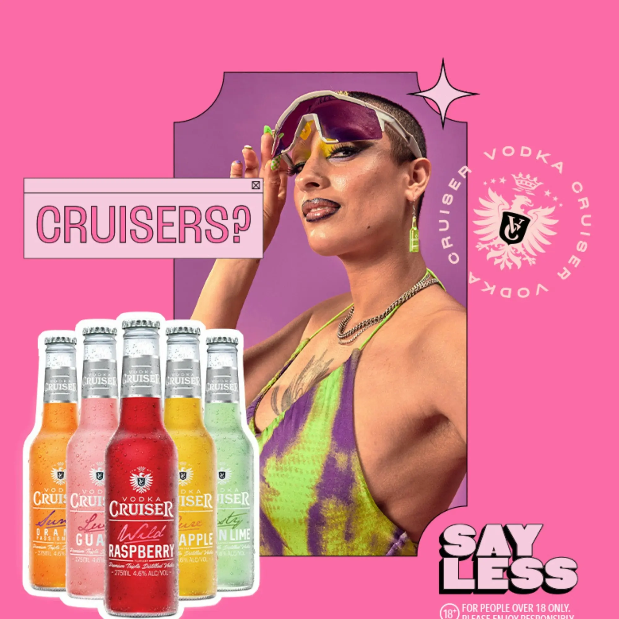 Vodka Cruiser Bold Berry, Refreshing Flavoured Pre-Mixed Vodka Drink, 4.6% ABV, 275mL (Case of 24 Bottles)