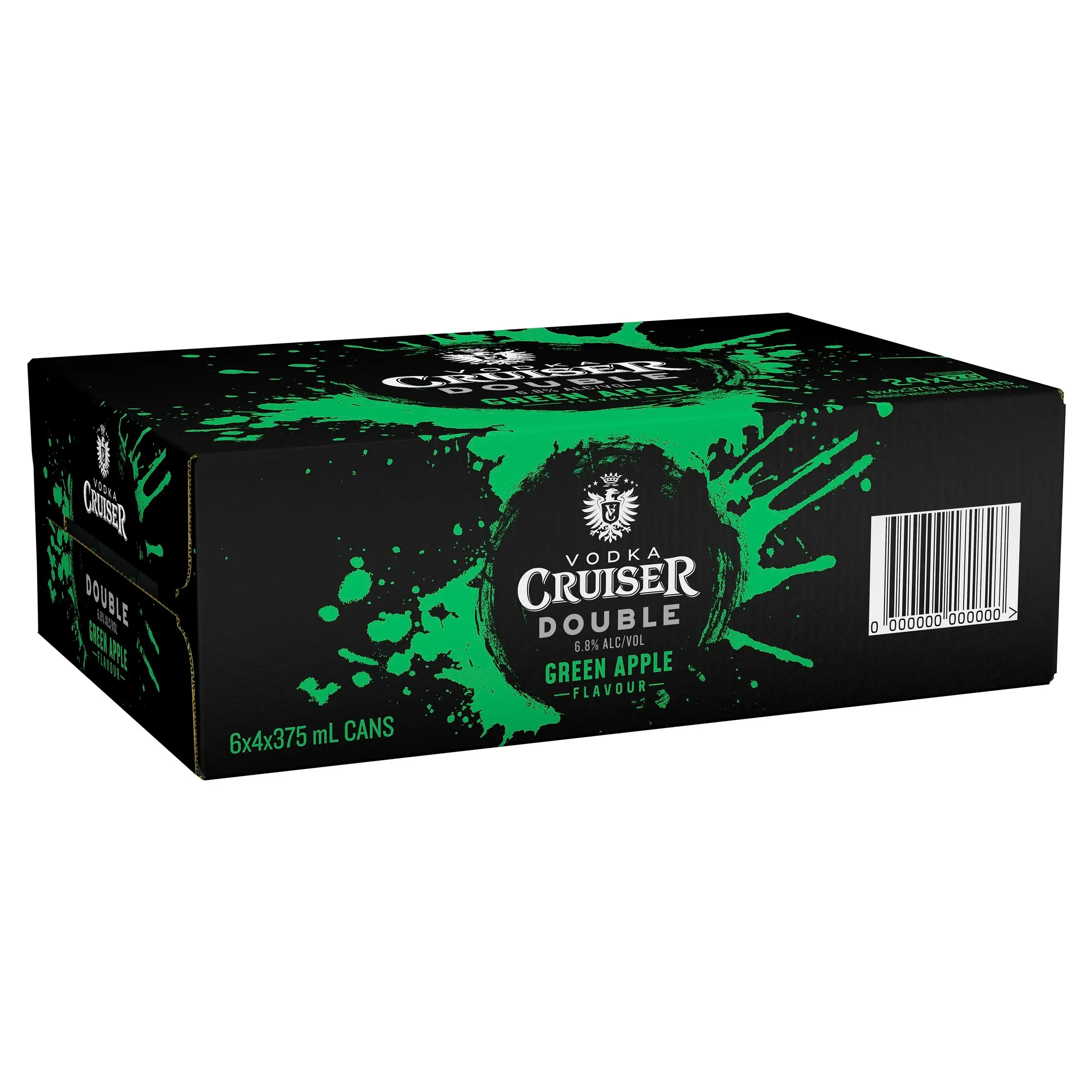 Vodka Cruiser Double Green Apple, Refreshing Flavoured Pre-Mixed Vodka Drink, 6.8% ABV, 375mL (Case of 24 Cans)