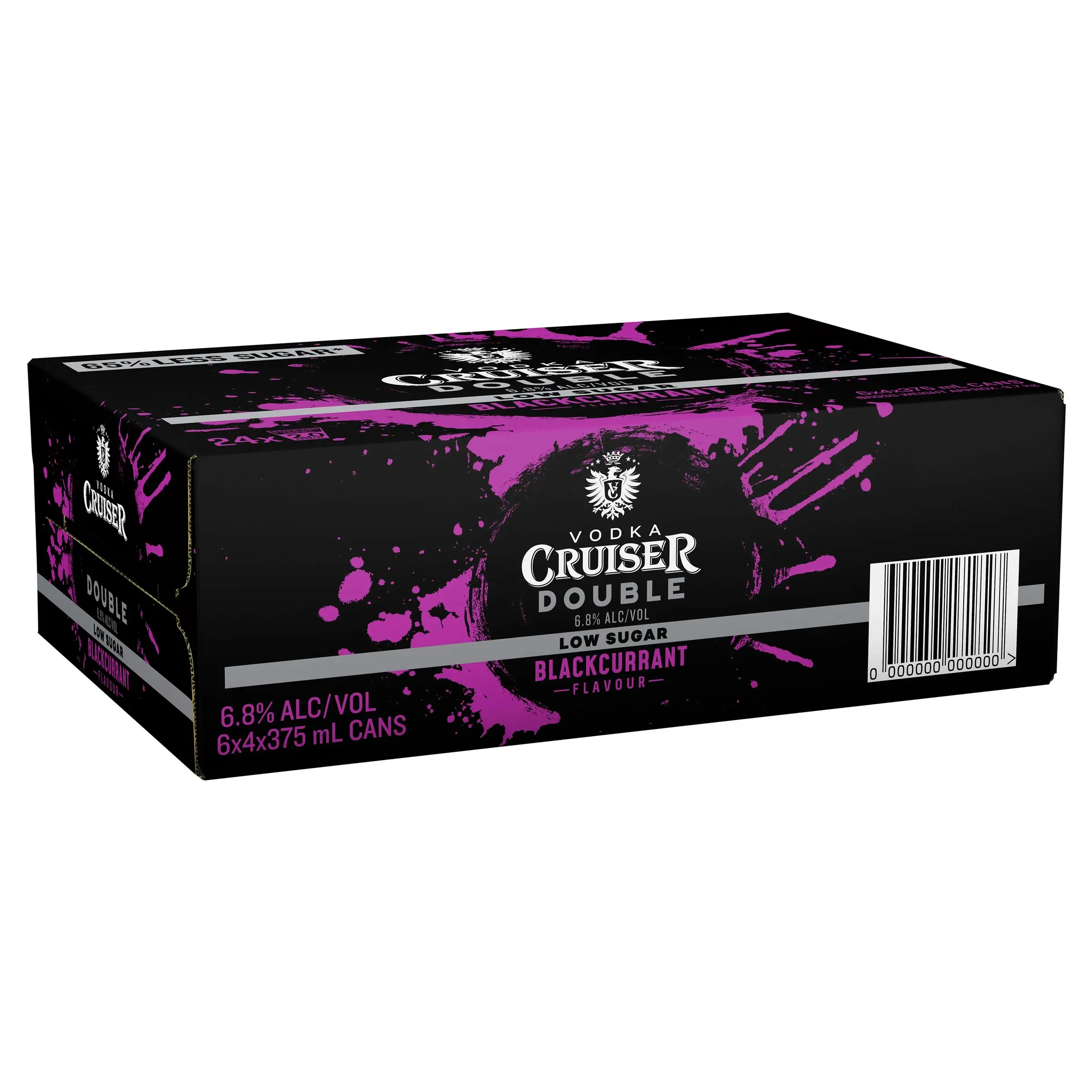 Vodka Cruiser Double Blackcurrant, Low Sugar, Refreshing Flavoured Pre-Mixed Vodka Drink, 6.8% ABV, 375mL (Case of 24 Cans)