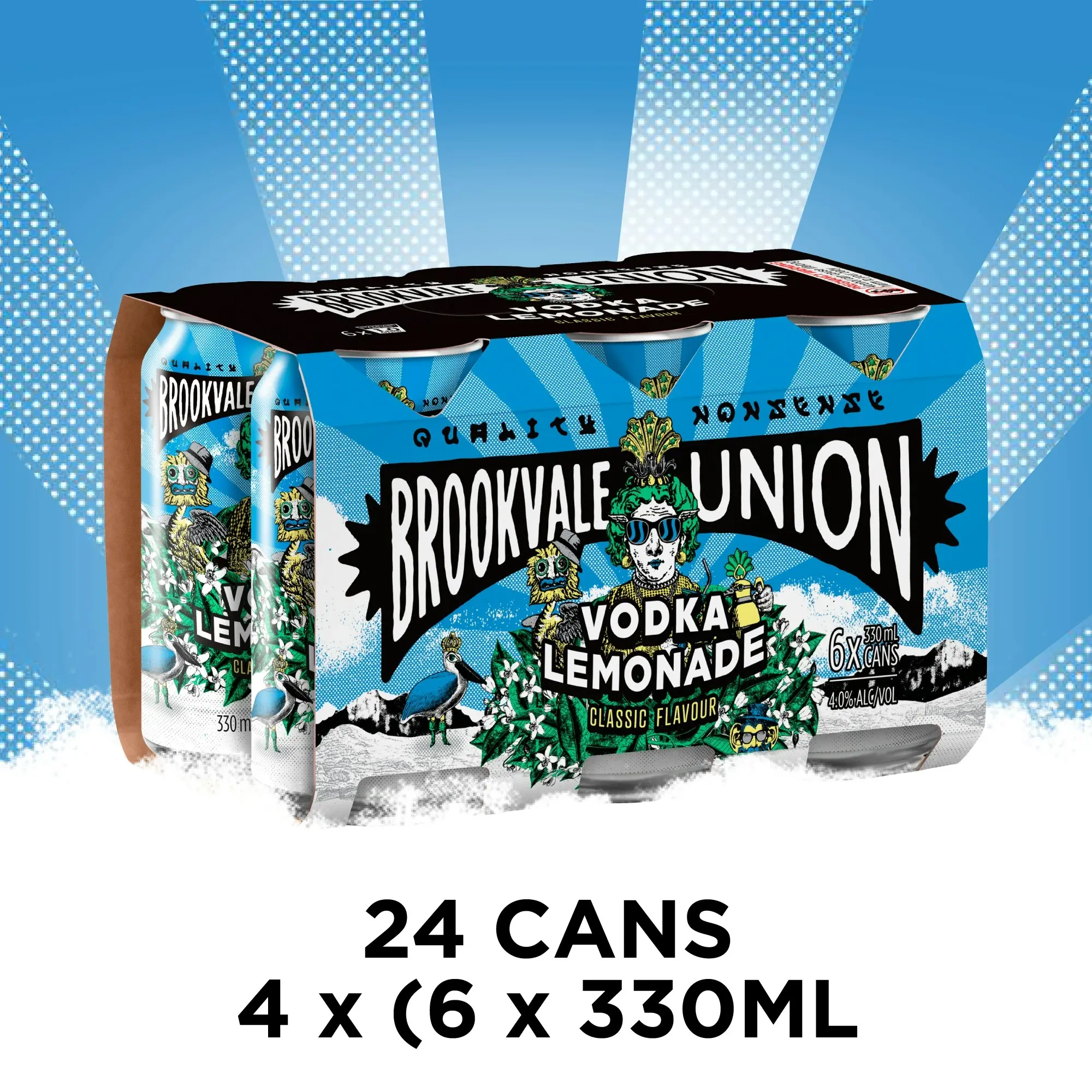 Brookvale Union Vodka Lemonade, Refreshing Pre-Mixed Drink, 4% ABV, 330mL (Case of 24 Cans)