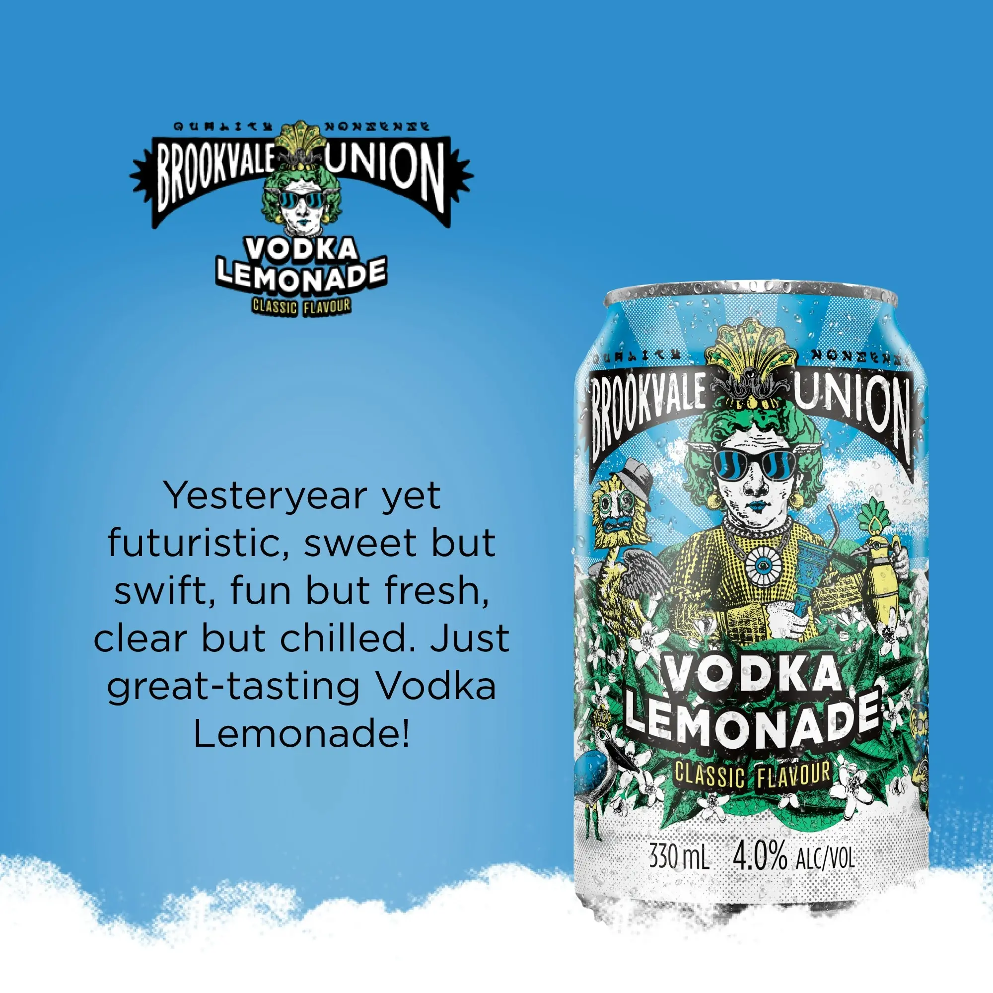 Brookvale Union Vodka Lemonade, Refreshing Pre-Mixed Drink, 4% ABV, 330mL (Case of 24 Cans)