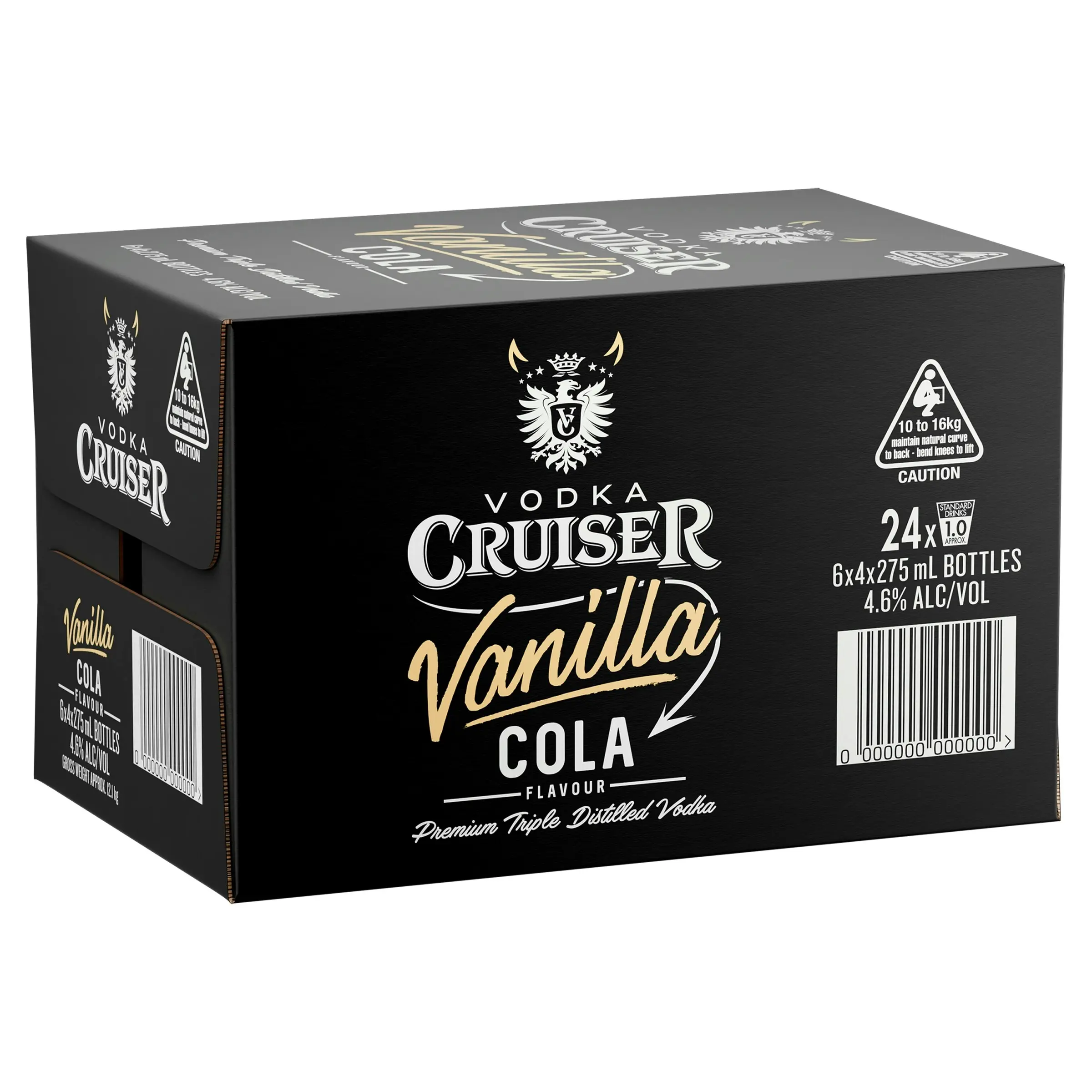 Vodka Cruiser Vanilla Cola, Refreshing Flavoured Pre-Mixed Vodka Drink, 4.6% ABV, 275mL (Case of 24 Bottles)