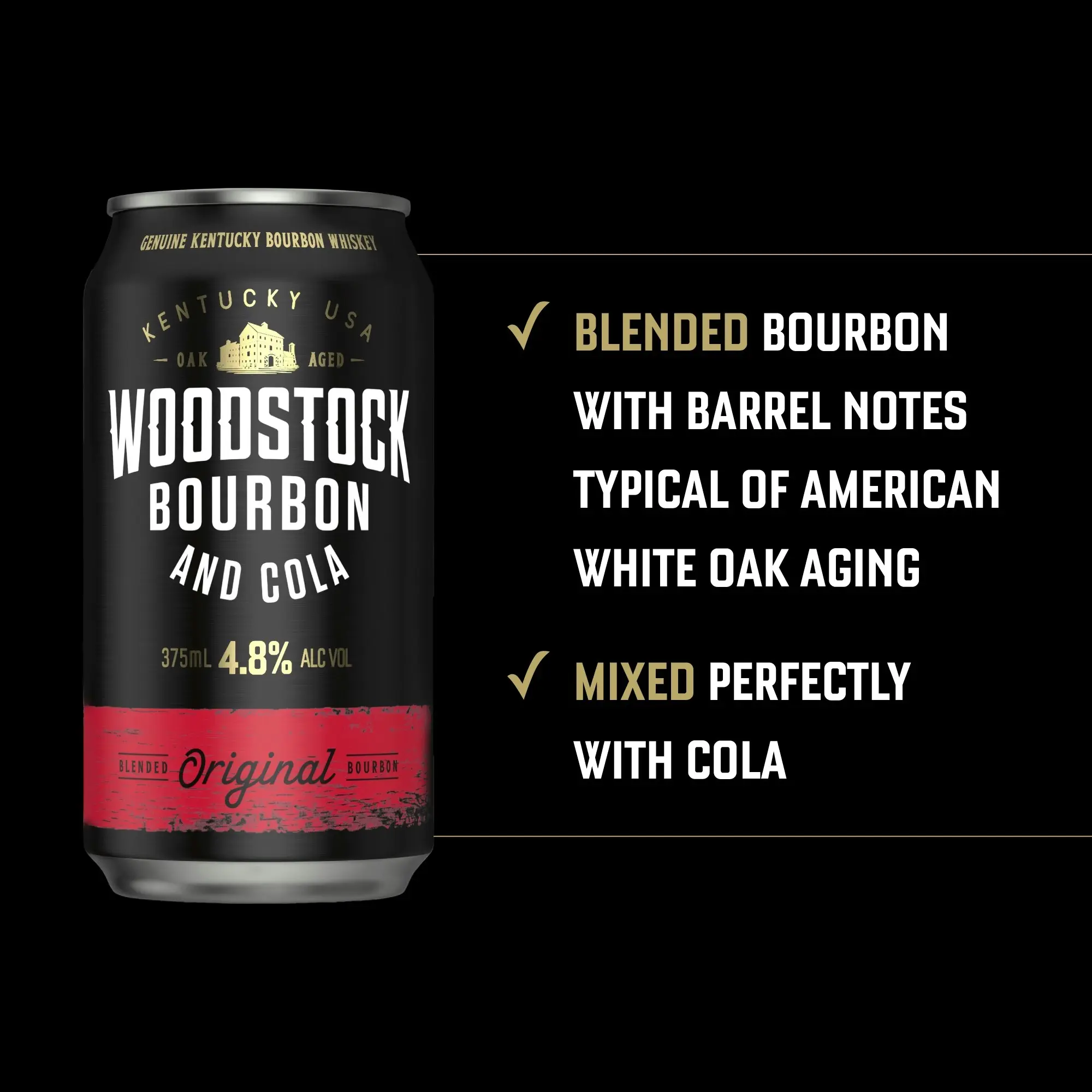 Woodstock Bourbon and Cola 4.8% 375mL Cans 24 Pack