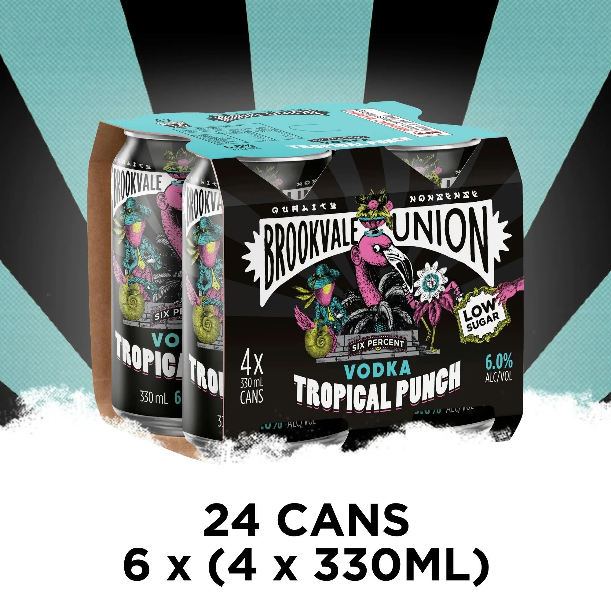 Brookvale Union Vodka Tropical Punch Mixed Drink, Smooth & Refreshing, 6% ABV, 330mL (Case of 24 Cans)