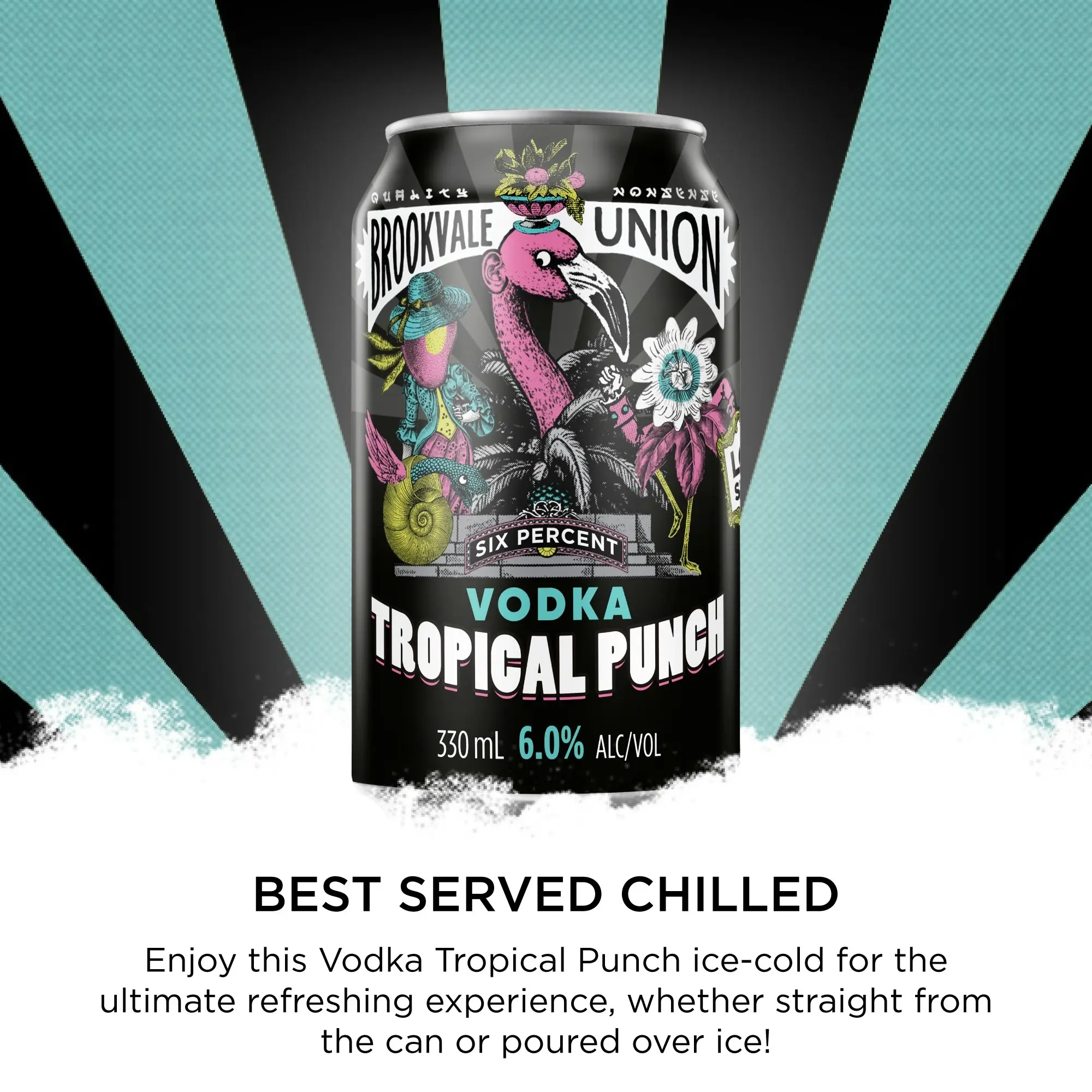 Brookvale Union Vodka Tropical Punch Mixed Drink, Smooth & Refreshing, 6% ABV, 330mL (Case of 24 Cans)