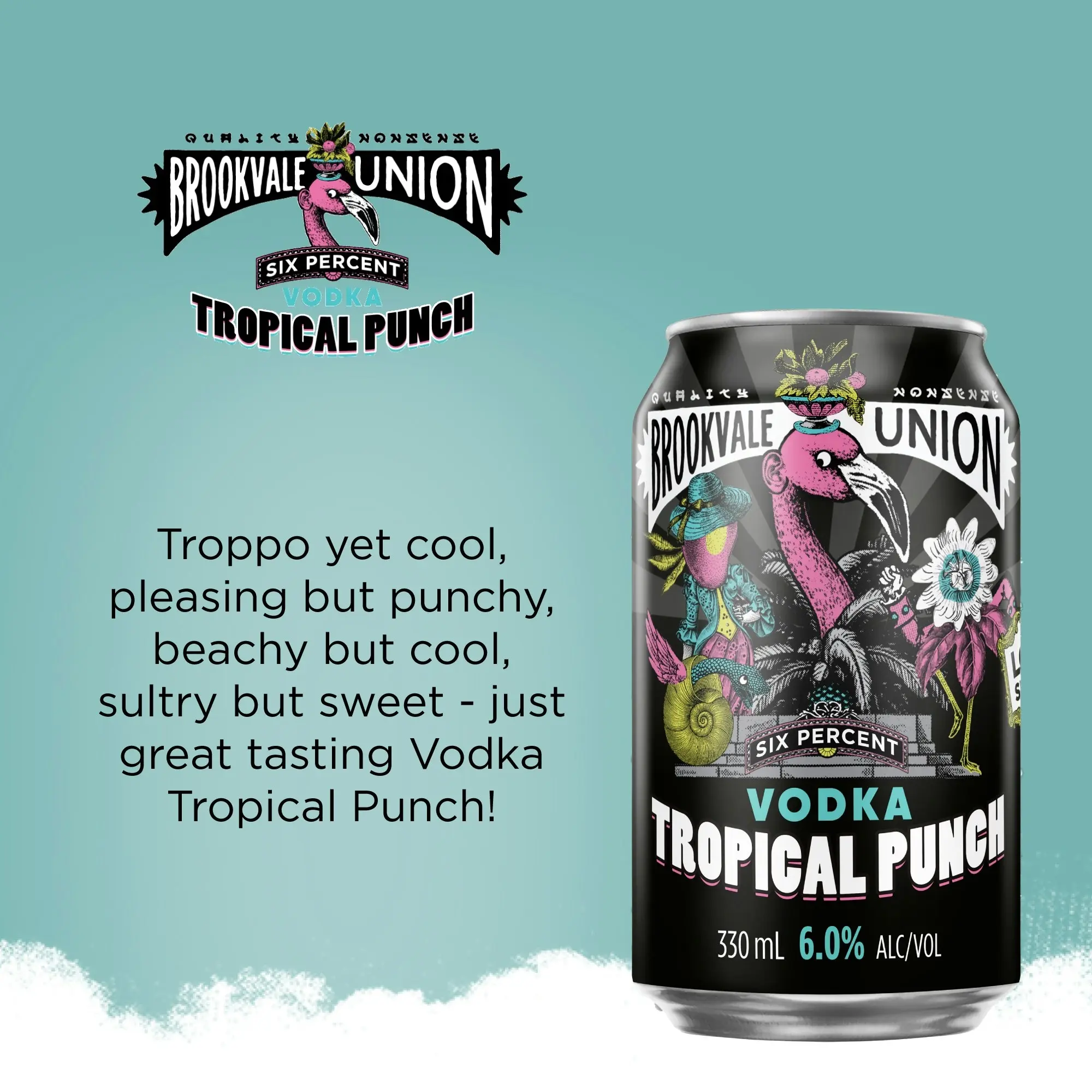 Brookvale Union Vodka Tropical Punch Mixed Drink, Smooth & Refreshing, 6% ABV, 330mL (Case of 24 Cans)