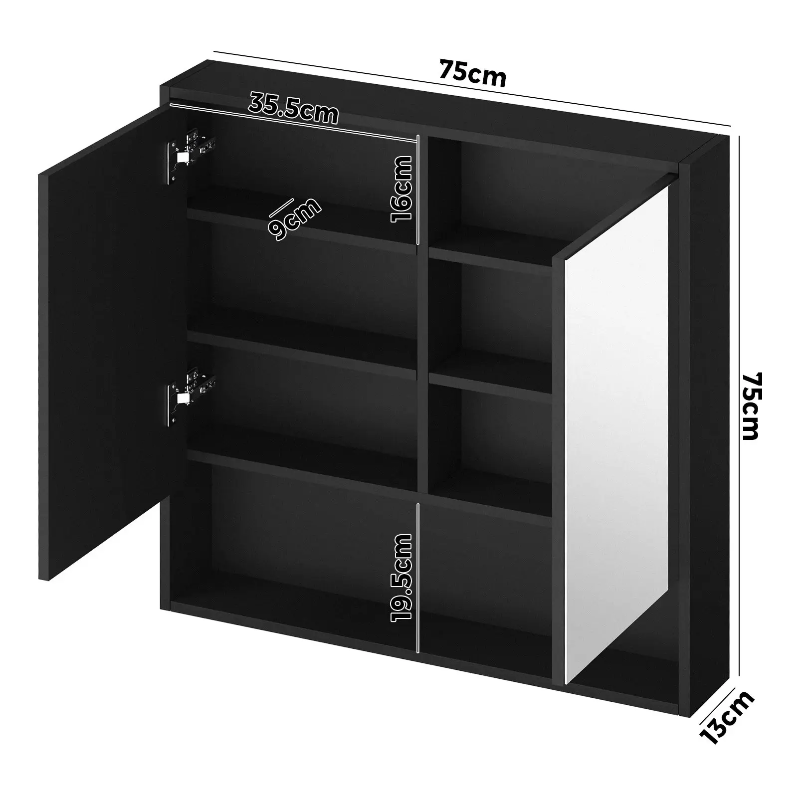 Welba Bathroom Mirror Cabinet LED Medicine Shaving Wall Storage 750x750mm Black